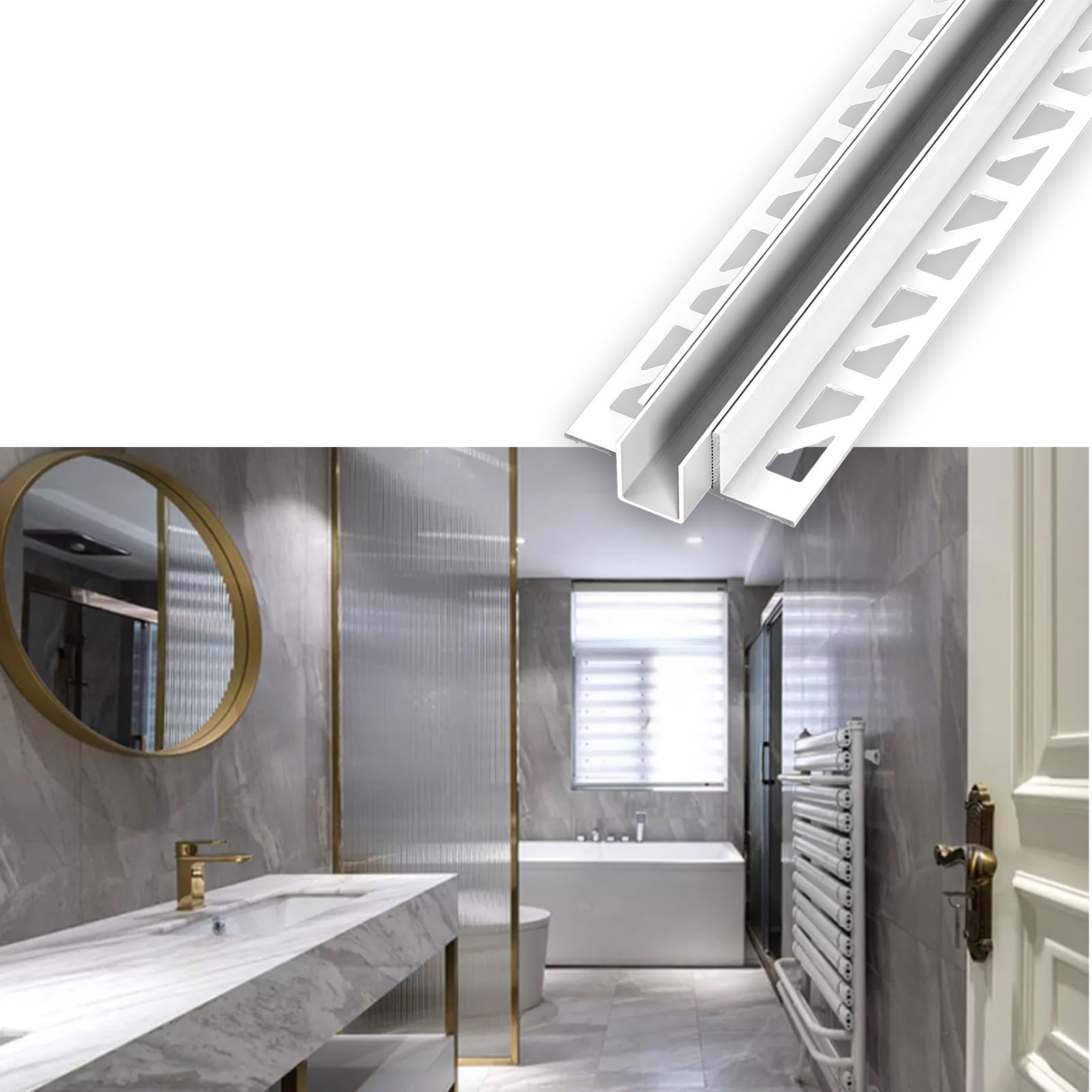 Wielofunkcyjny Montaż Paneli Prysznicowych Kanał T, Wytrzymały Stop Aluminium Stały Kanał Prysznicowy Łatwy W Czyszczeniu(White,12.6mm(0.5in) glass)