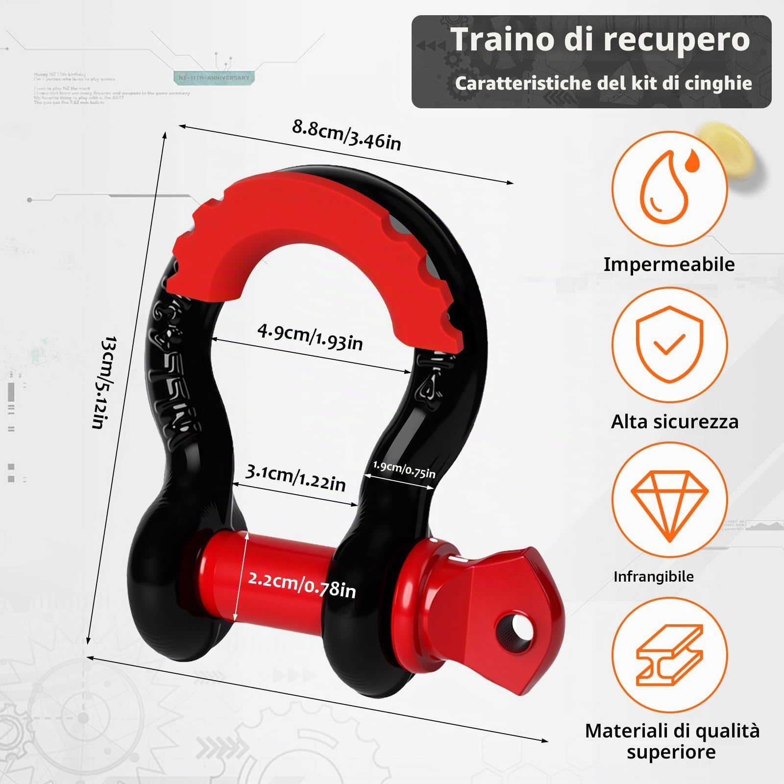 Longzhuo Cinghia di Traino Auto, 6M/10T 22000lbs Corda da Traino Fuoristrada, Cinghia da Traino con 2 Grillo di Sicurezza, Corda di Recupero di Emergenza Heavy Duty Car per Camion, UTV Tractor