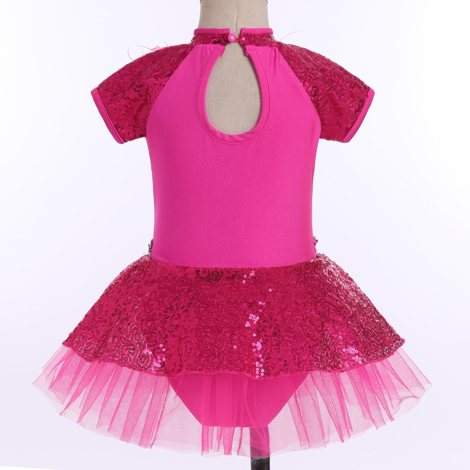 ODASDO Girls Shiny Sequins Ballet Dance Leotard Short Sleeve Feather Tutu Dress Hip Hop Latin Jazz Stage Performance Outfit - Image 4