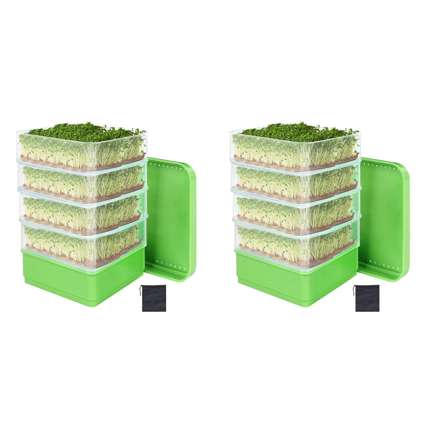 VIOPDER 2X Bean Seed Germination Kit, Micro-Green Plant Growing Tray, Drain Tray, Four-Tier Stackable Sprout Growing Kit