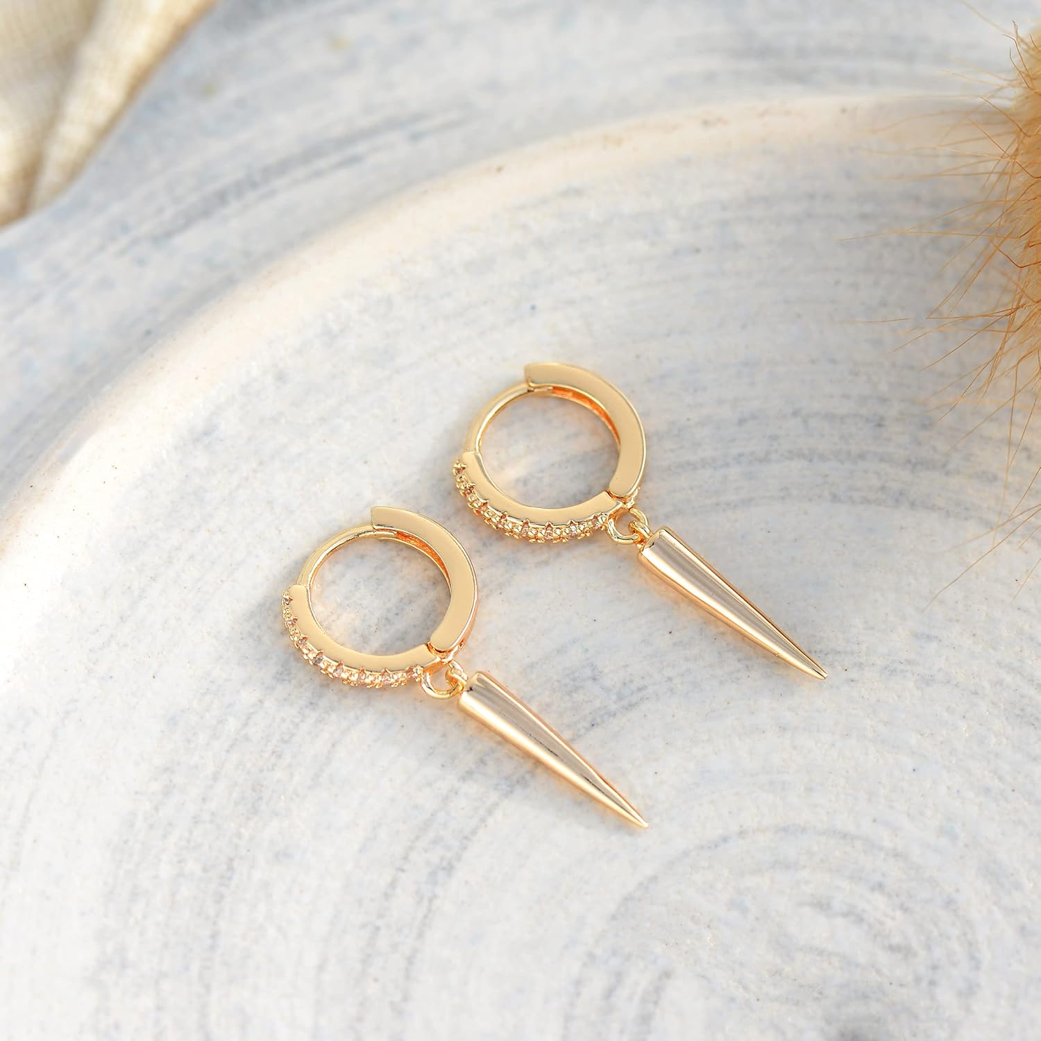 FETTERO Gold Hoop Earrings 14K Glod Plated Lightweight Huggie Hoops Dangle Snake Lock Love Heart Earrings for Women Hypoallergenic Earrings Dainty Wear - Image 5