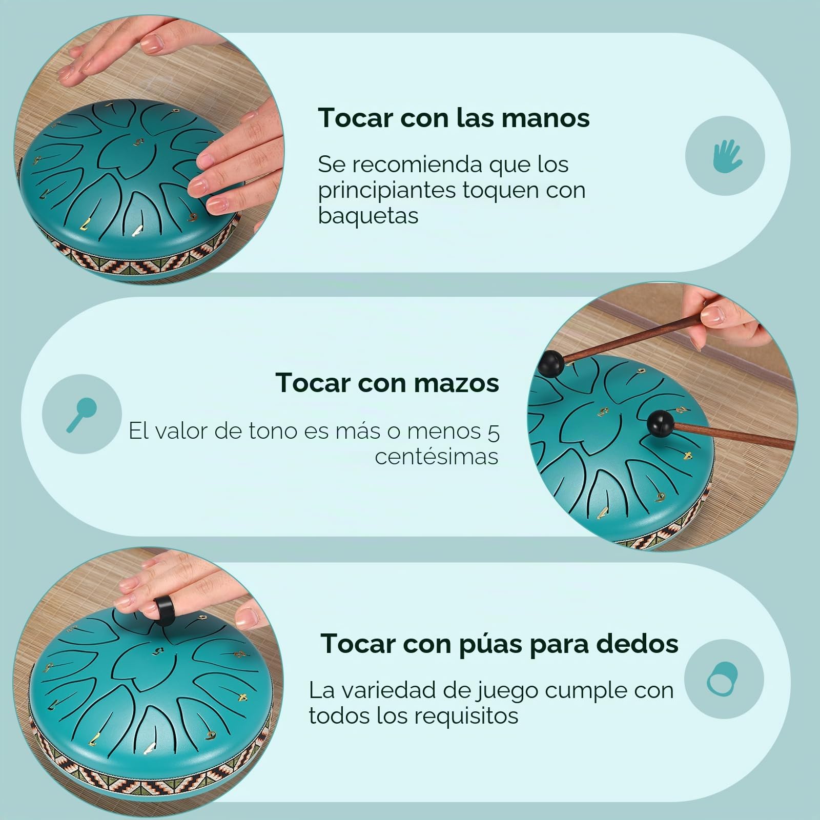 Tambor de lluvia para jardín exterior, 6 pulgadas, 11 notas, instrumento de lengua de acero, con baquetas, soporte para baquetas, meditación, yoga, educación musical, el mejor regalo para