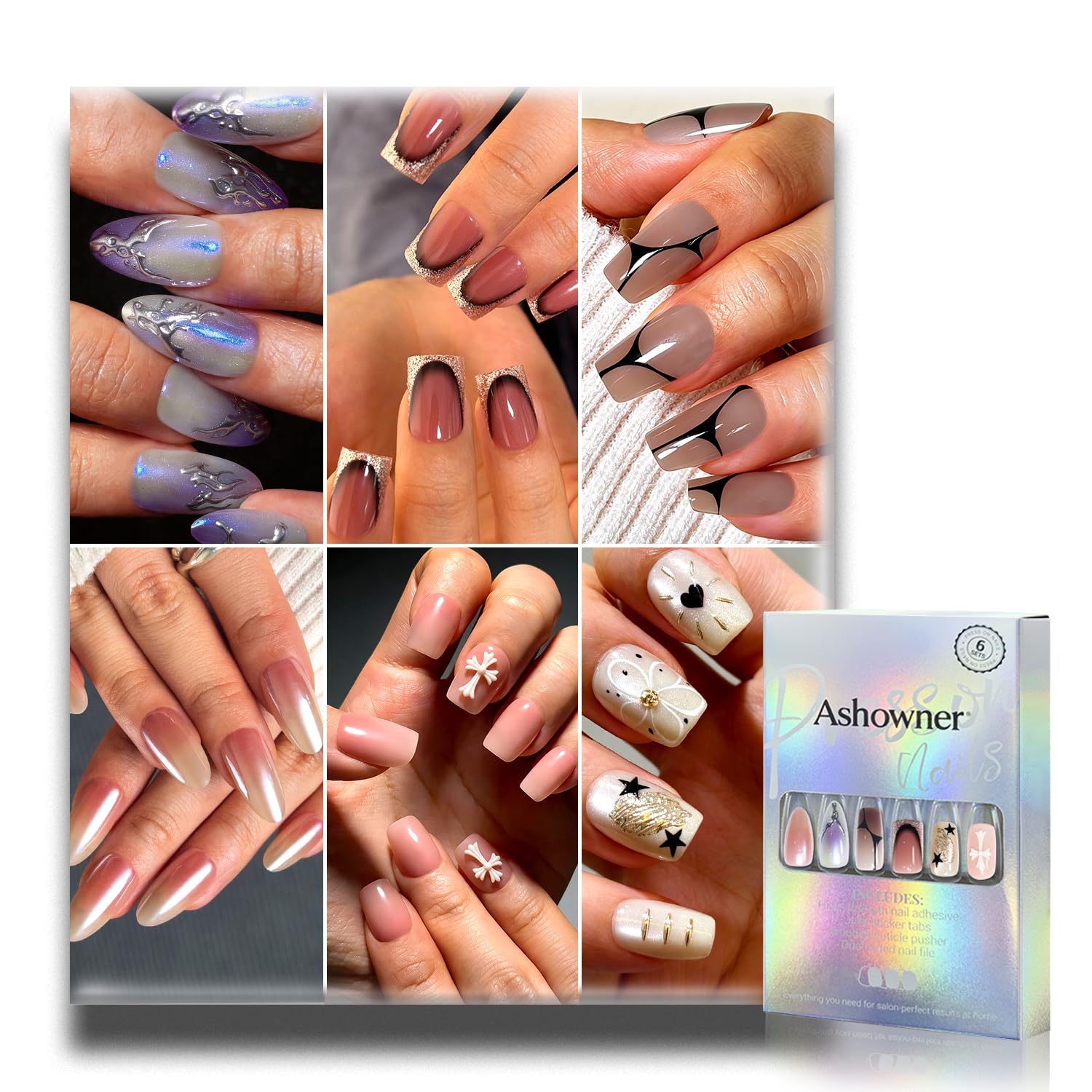 Reusable Press on Nails - 144 Pcs, 6 Styles -12 Reusable Press on Nails - 144 Pcs, 6 Styles -12