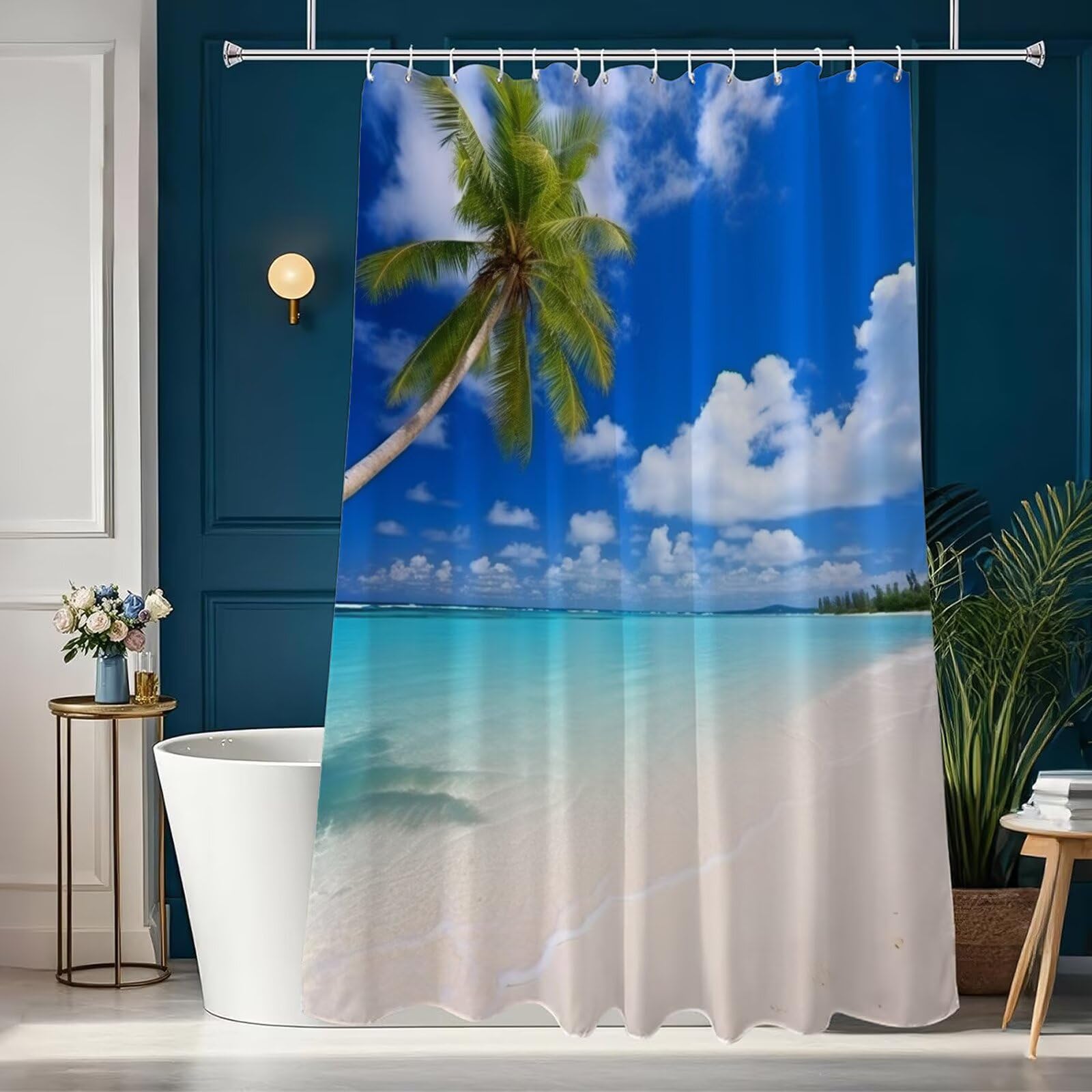 Duschvorhang 200x240 cm Anti Schimmel - Blau Design - Wasserdicht & Waschbar Schnelltrocknender Polyester Stoff - Inkl. 12 Ringe und Gewicht Shower Curtain für Badezimmer Dusche Badewanne, Meer J8-409