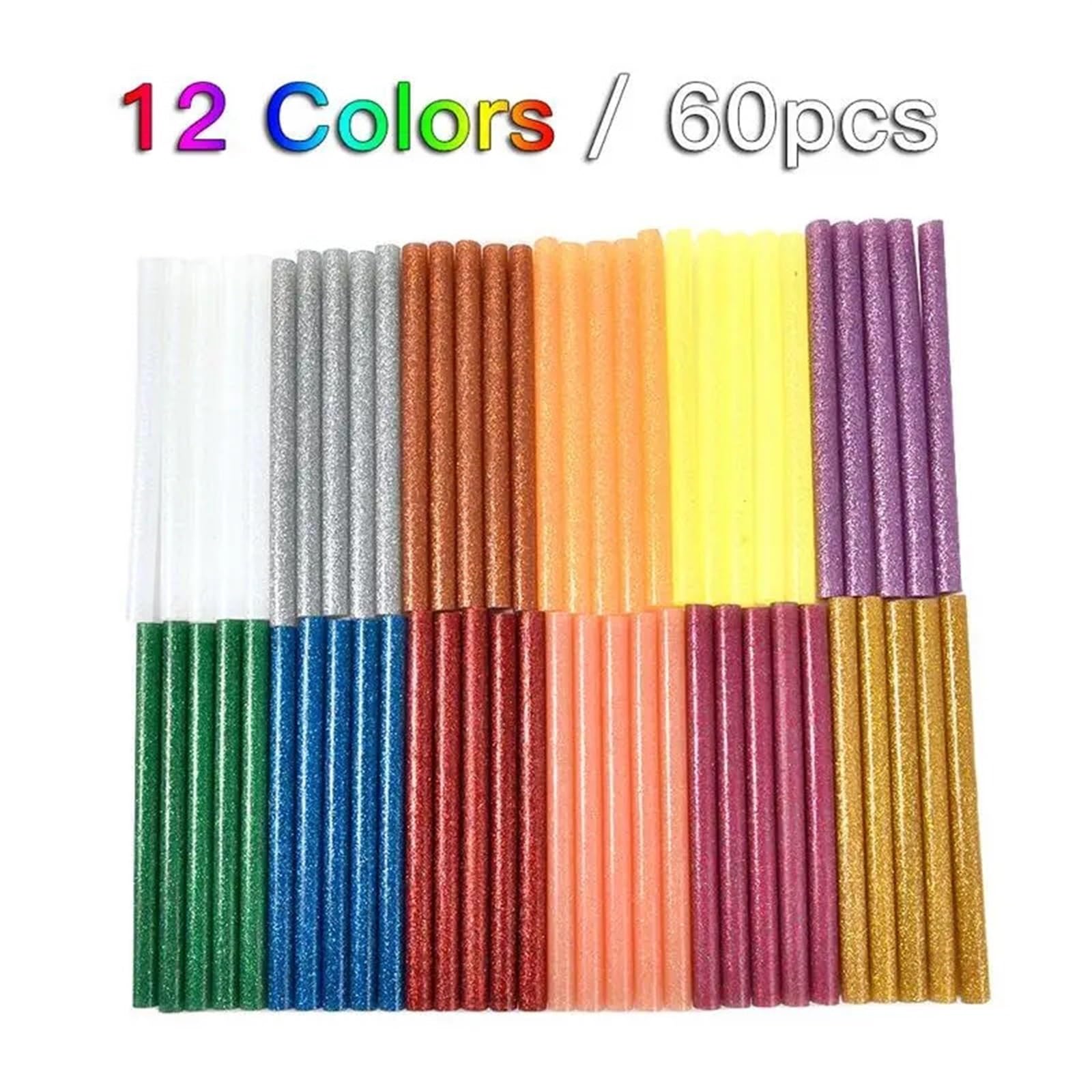 BâTons De Colle Chaude Lot de 60 bâtons de colle thermofusible de 12 couleurs, 7 mm, bâtons de colle à paillettes assortis for réparation artisanale Pour Bricolage Ou ScelléS