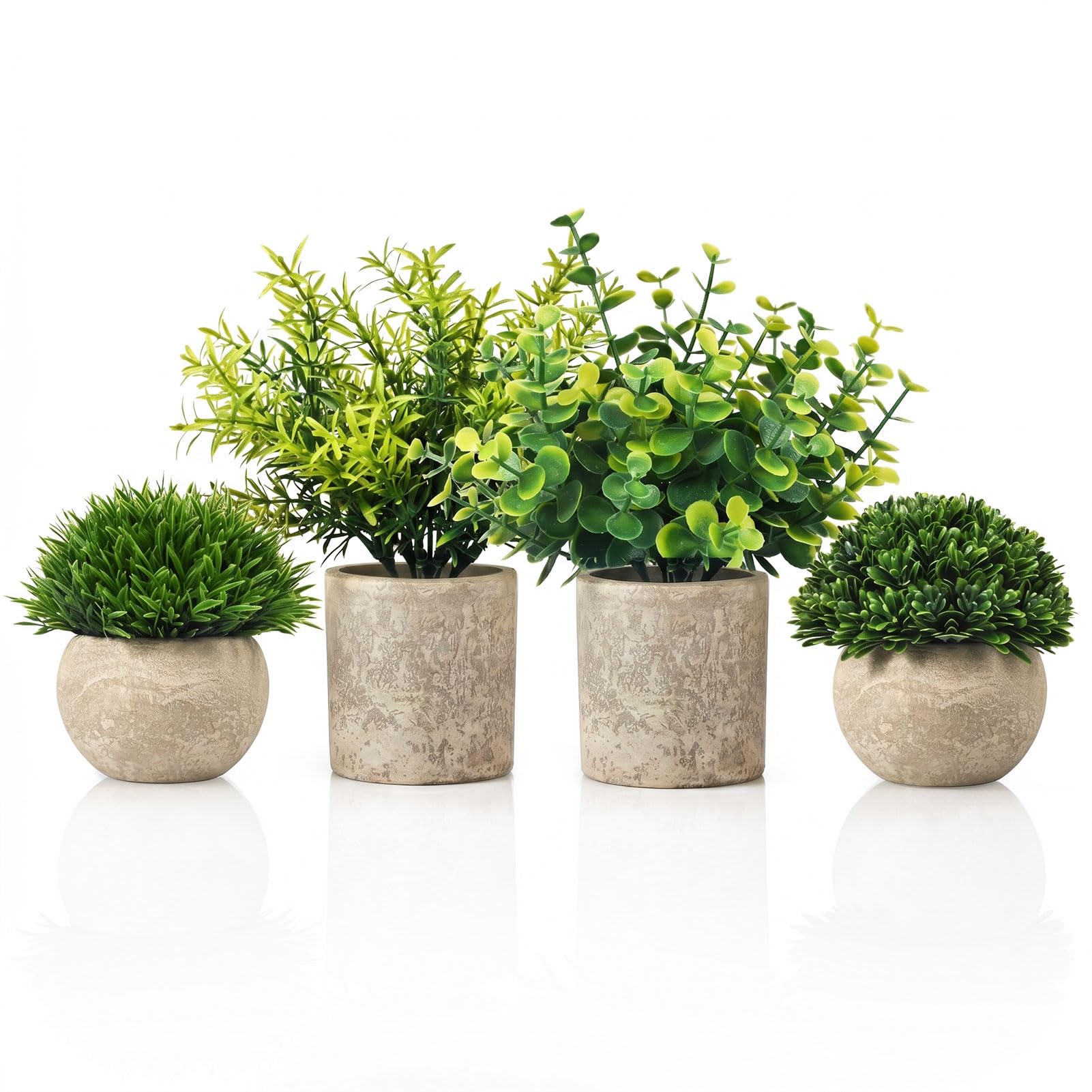 4 Stücke Kunstpflanze Deko: Künstliche Pflanzen mit Grauem Top, Fake Pflanzen Eukalyptus Zur Wohnzimmer | Badezimmer | Schlafzimmer Zimmer Tisch Zuhause