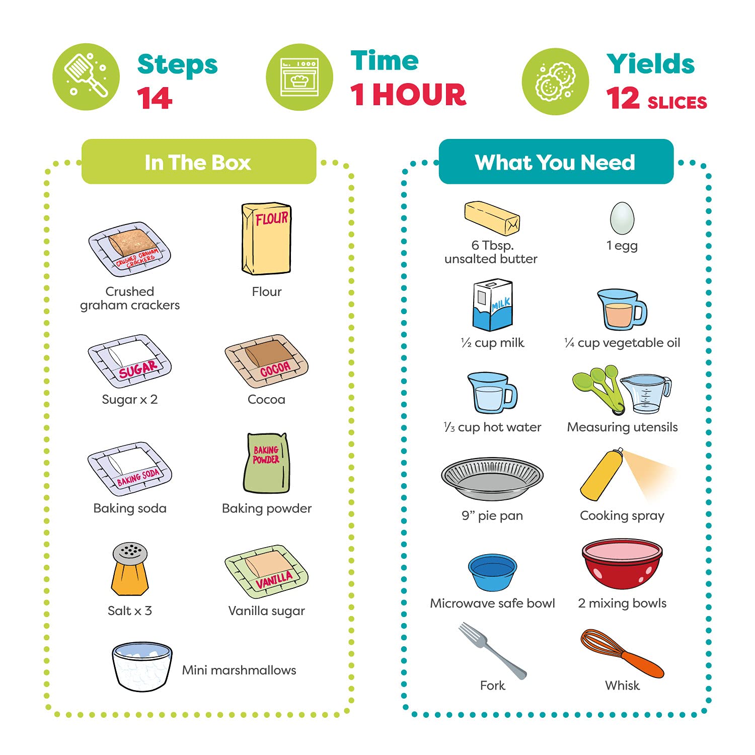 Baketivity Juego de hornear para niños, kit de suministros para fiestas de comidas para adolescentes, lecciones esenciales de cocina para pequeños cocineros, incluye ingredientes premedidos (kit de