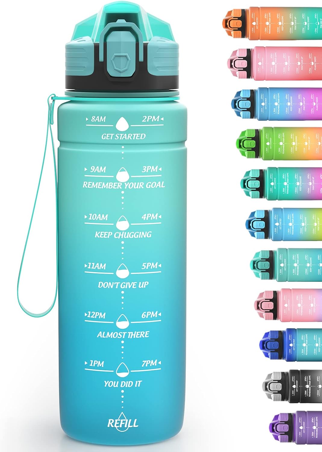 17oz 24oz 32oz Water Bottles, Motivational Water Bottle with Time Marker, Leakproof & BPA Free Tritan Material, Drinking Sports Water Bottle Perfect for Fitness, Gym & School