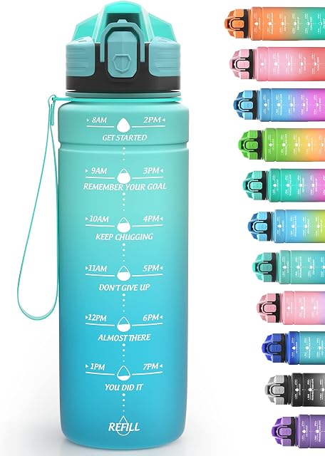 Niggeey Motivational Water Bottle with Time Marker, Sports Water Bottles 1.5l, 1l, 700ml, 500ml Kids Water Bottles, Leak Proof BPA Free Tritan Drink Bottle for School, Gym and Sport, Cycling