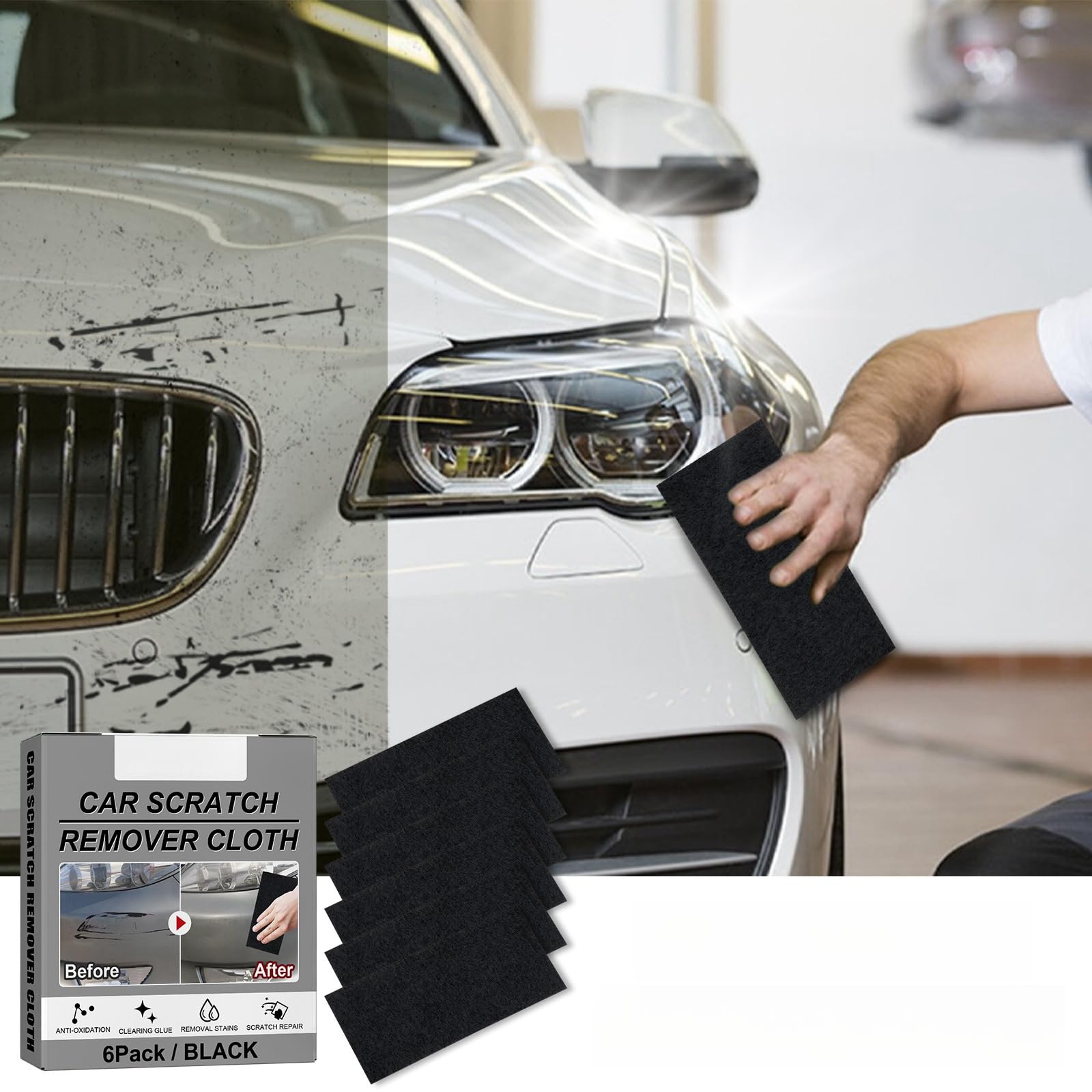 Car Scratch Remover Cloth 6 Pack, Innovative Nano-technology Scratch Removal, Enhanced Reflective Finish, Versatile Stain and Blemish Removal, Superior Scratch Care and Maintenance