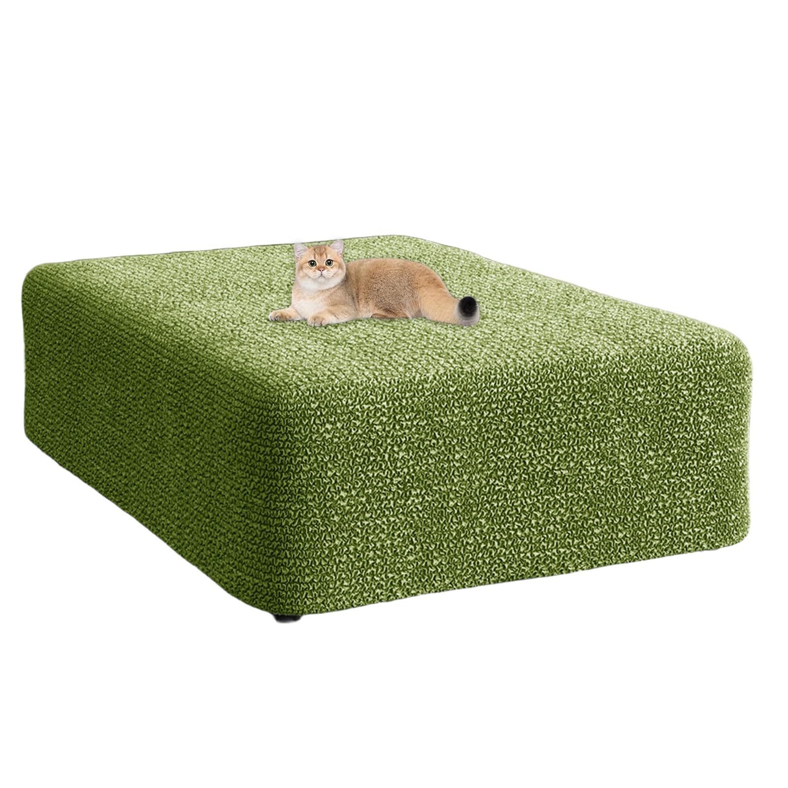 Square Ottoman Cover Stretch Stool Cover Soft Wrinkled Fabric Footrest Stool Slipcover Oversized Furniture Protector for Living Room Bedroom(Olive