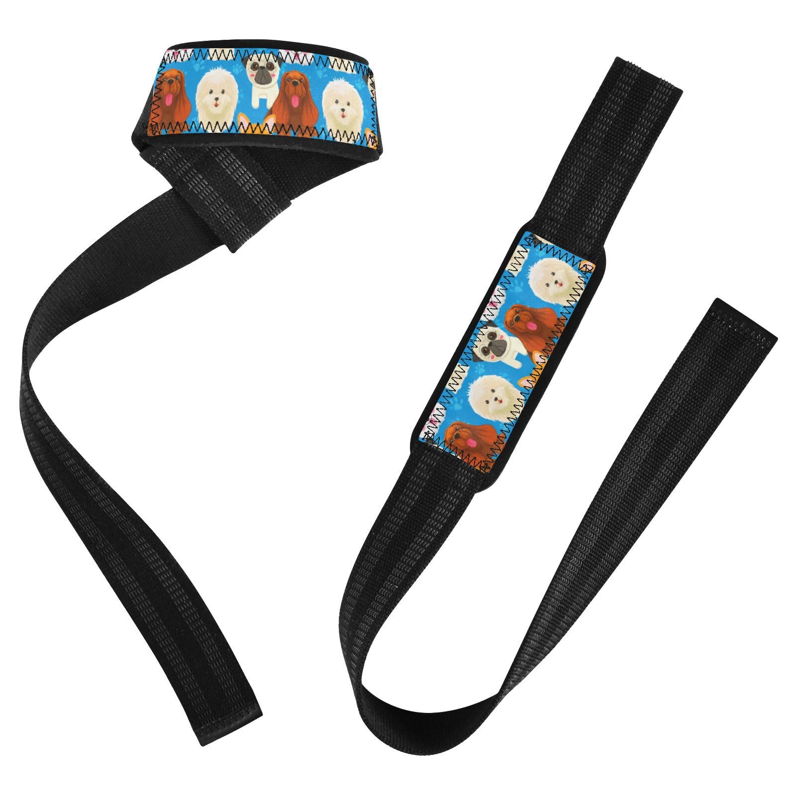 STAYTOP Cute Cartoon Dogs Wrist Straps for Weightlifting,Lifting Straps with Neoprene Cushioned Wrist Padded and Anti-Skid Silicone for Strength Training,Bodybuilding,Deadlifting