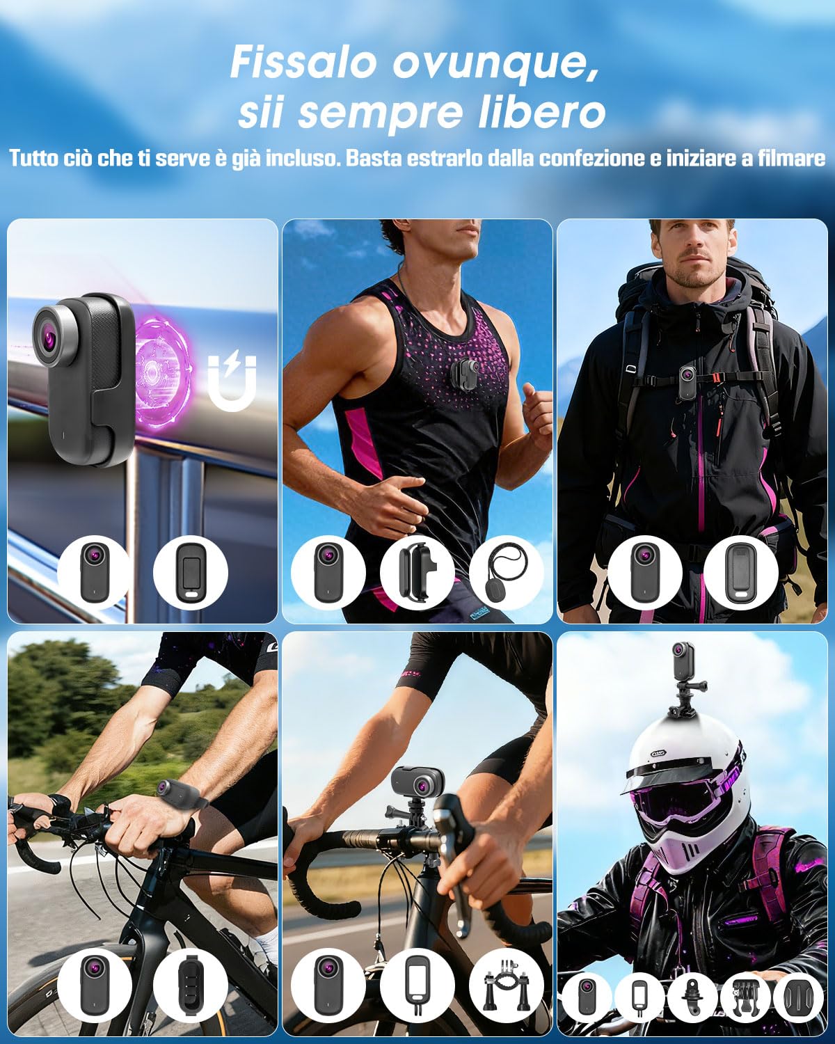 Action Cam 4K, Mini Body Cam con Scheda SD da 64 GB, Impermeabile Fino a 30 m, Autonomia della batteria di 180 minuti, grandangolo da 150° e display da 1,47 pollici, Videocamera vlog