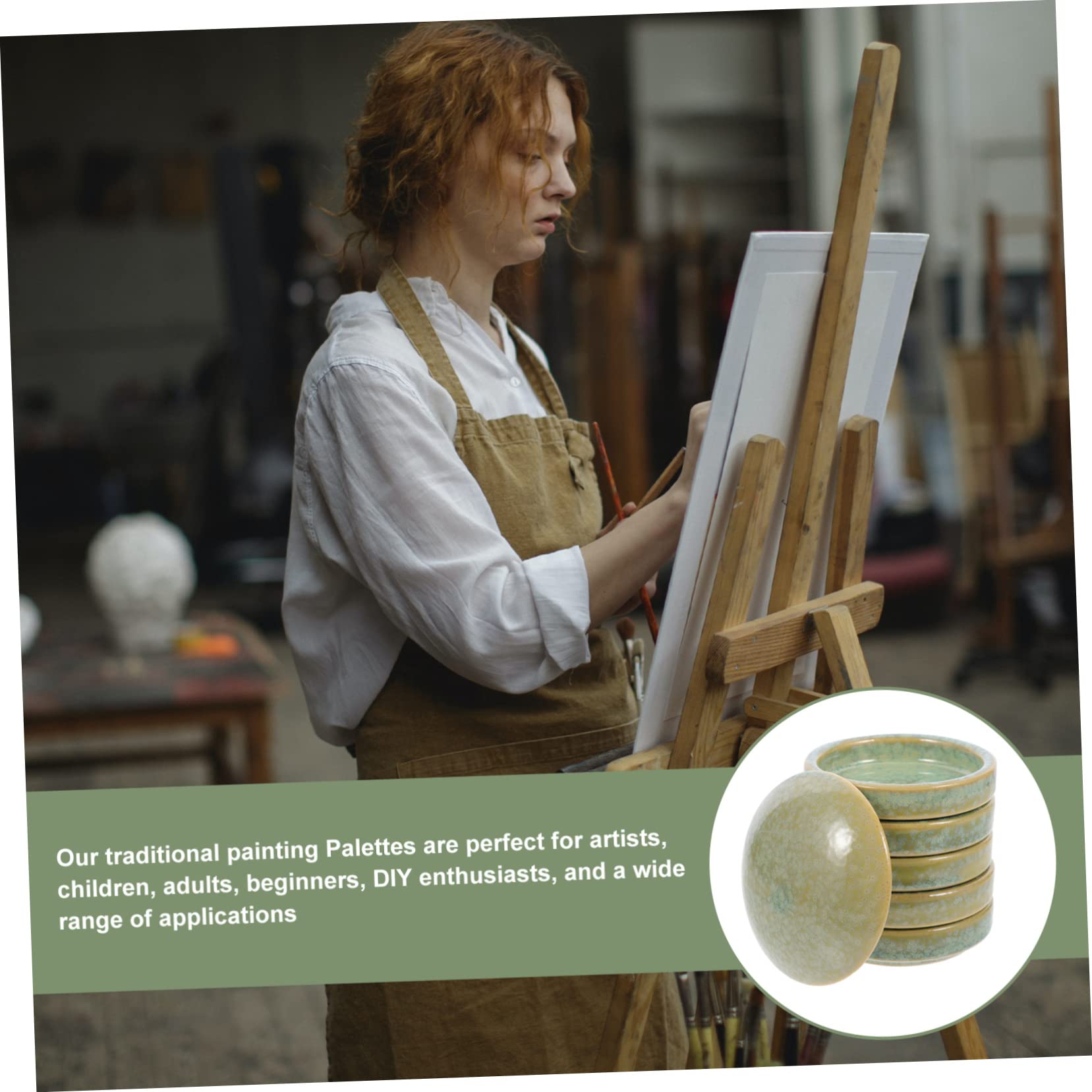 TEHAUX Palette en Céramique Verte à 5 Couches Empilable pour Peinture Plateaux de Pigments Pratiques et Multi-Couches, pour Artistes Débutants et Adultes