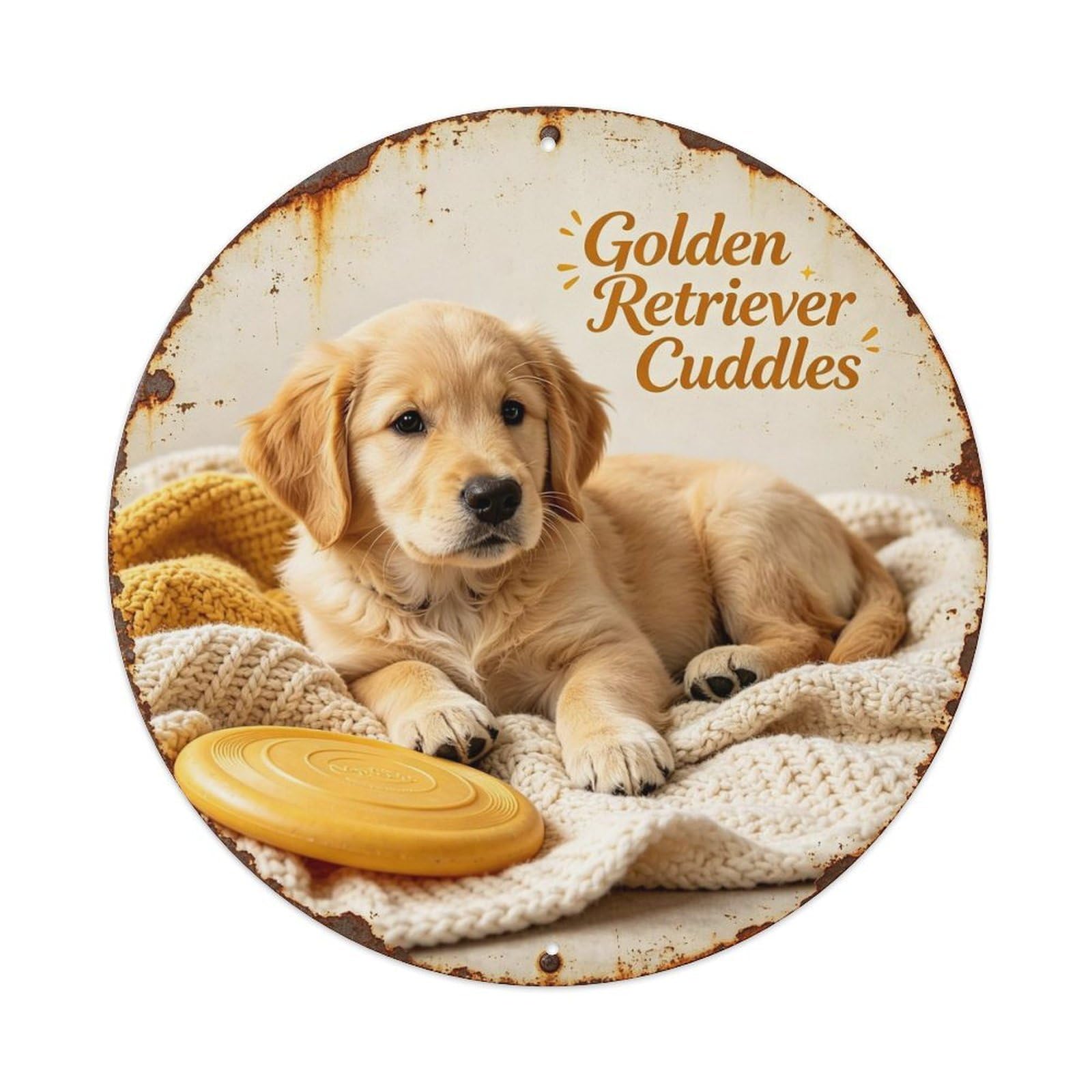 Golden Retriever Cuddles Metal Tin Sign Plaque