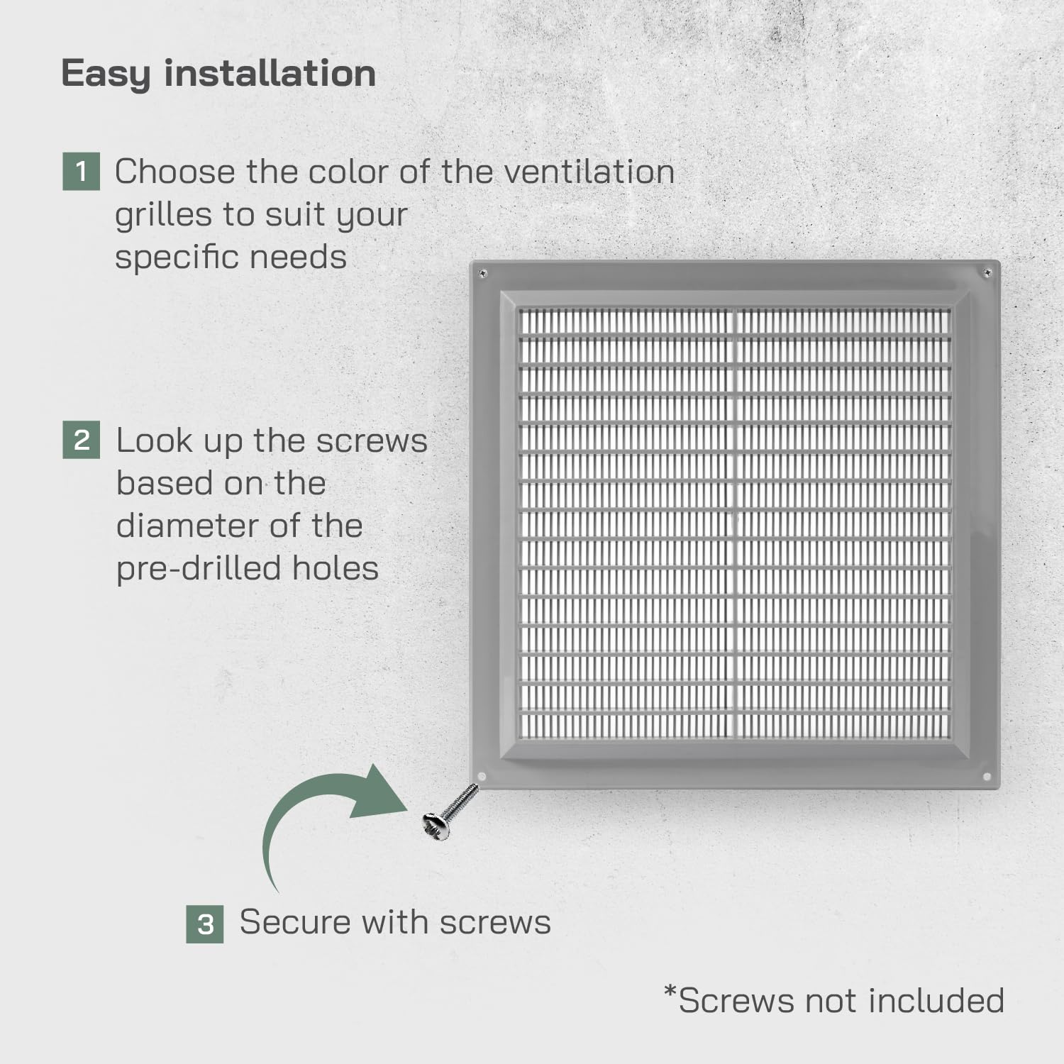 Vent Systems 250 x 250 mm / 10" x 10" Inch Gray Square Plastic Air Vent Cover, Louvered Wall Grille with Mesh Screen Guard - Image 4