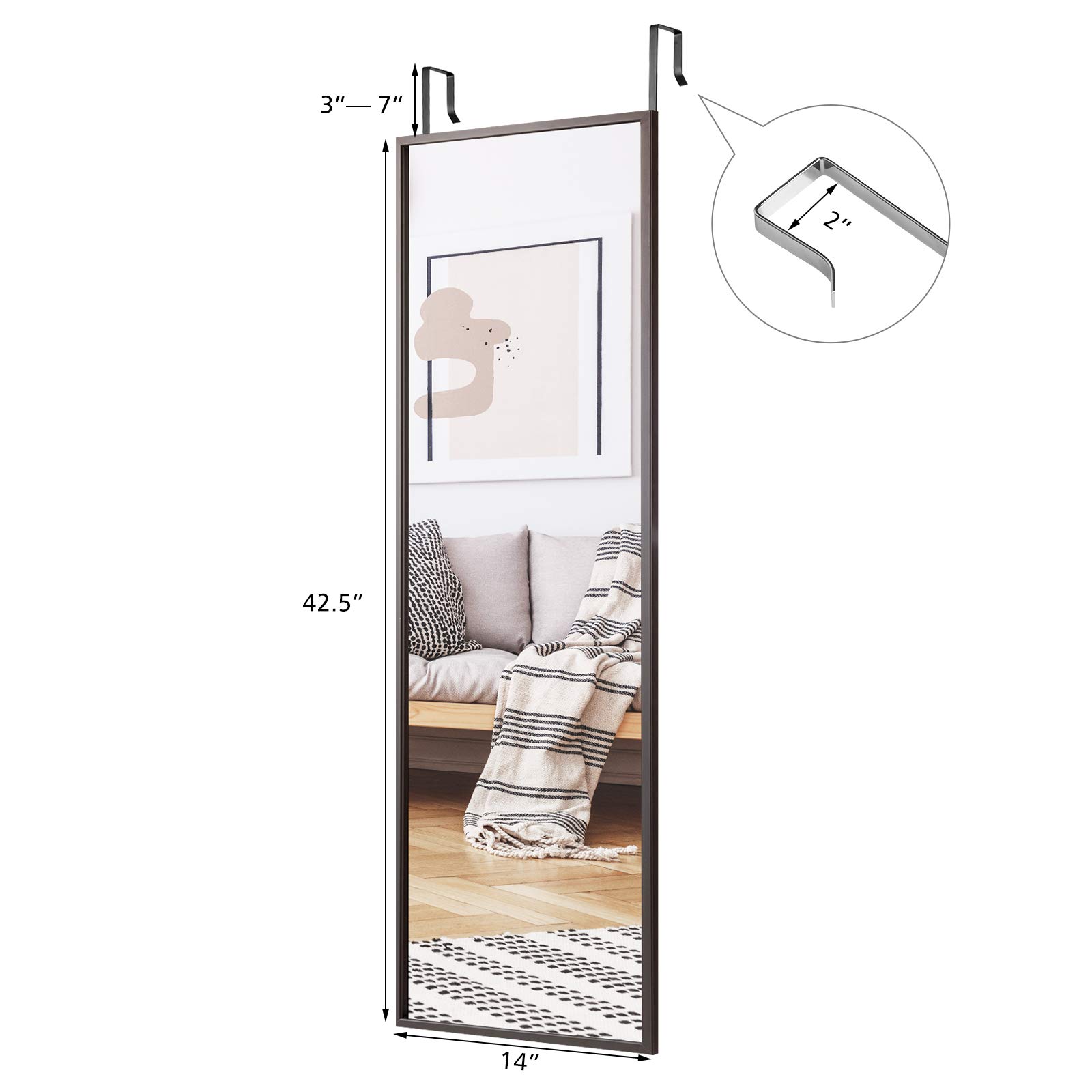 RELAX4LIFE Specchio da Parete Rettangolare, da Appendere Sopra la Porta, a Figura Intera per Camera da Letto, Spogliatoio e Ingresso (107 x 36,5cm, Marrone, 1)