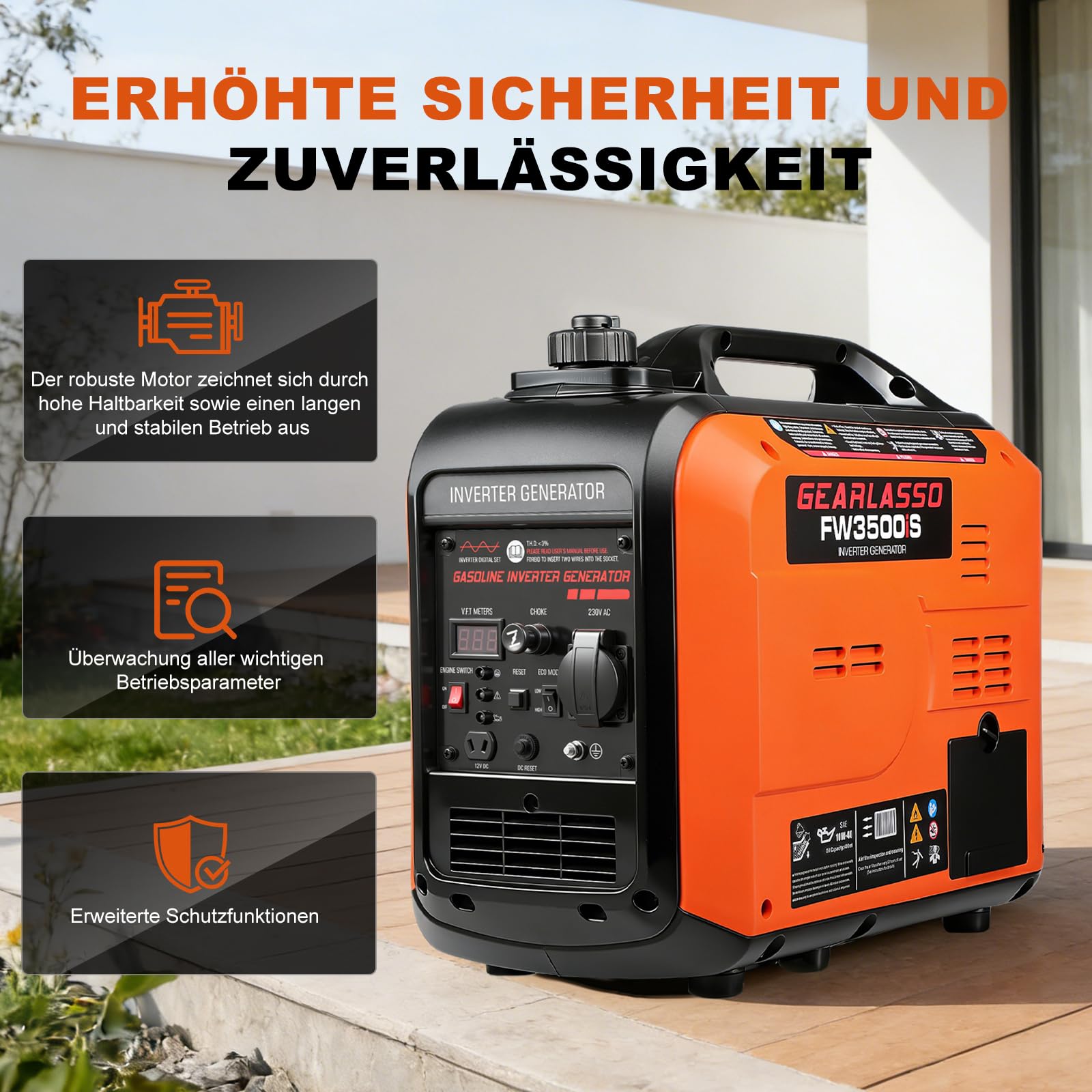 Generador de corriente inverter de 3300 W, generador de gasolina, generador de energía de gasolina, muy silencioso, generador de 4 tiempos con USB, camping, autocaravanas, casa o obras