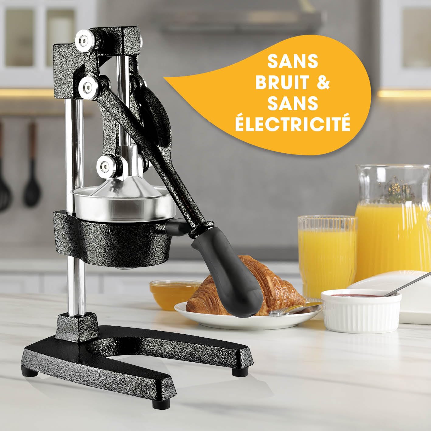Lumaland Entsafter Zitronenpresse manuell leise Gusseisen Handpresse Zitrusfrüchte Orangenpresse Slow Juicer schwarz