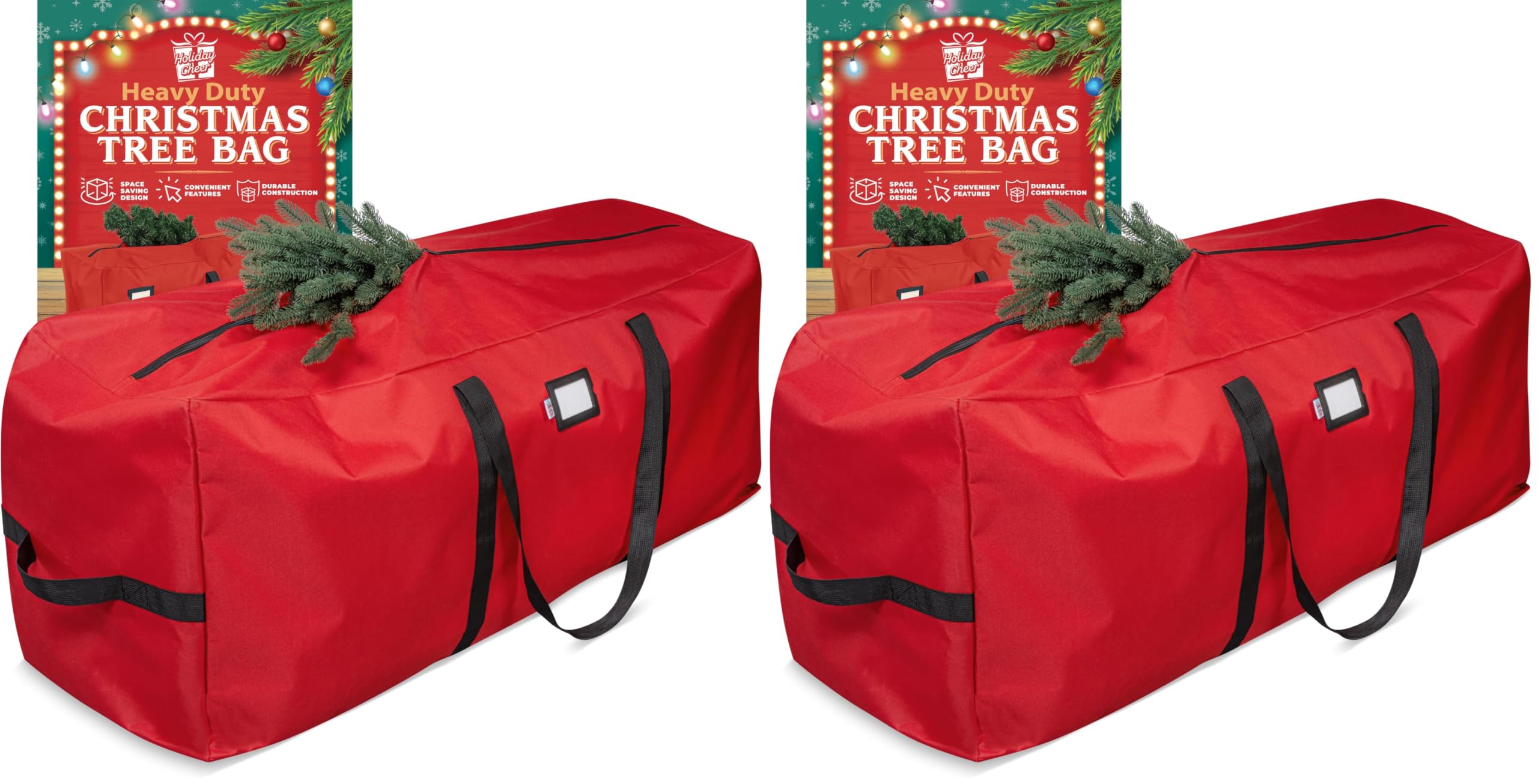 Holiday Cheer Heavy Duty Artificial Christmas Tree Storage Bag Fits Up to 9ft Tall, Waterproof with Durable Handles &amp; Zipper Xmas Tree Storage Bag (RED) (Pack of 2)