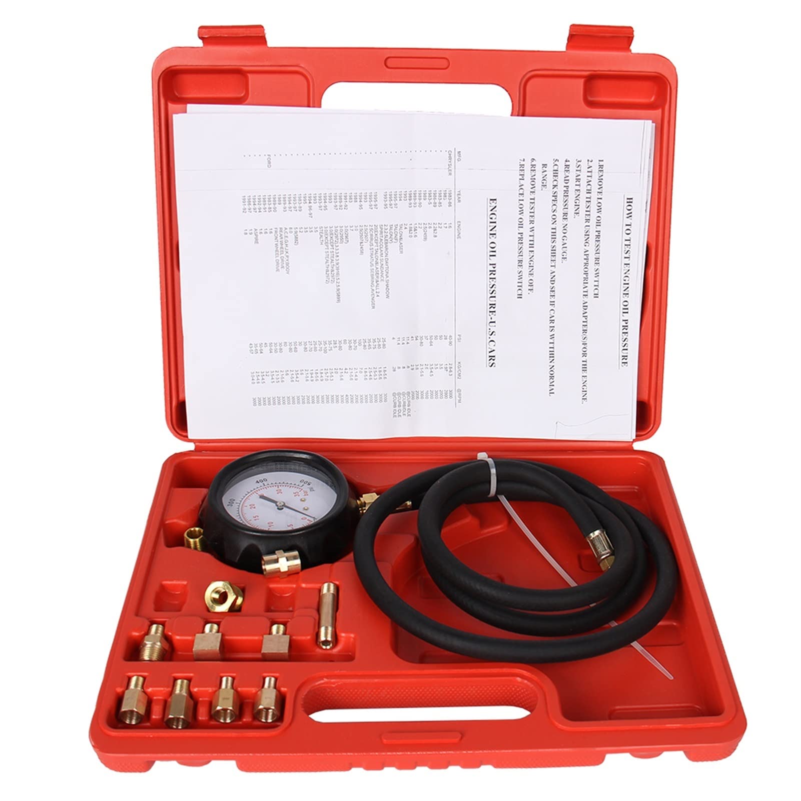 Medidor de prueba de presión de aceite de motor de transmisión automática de 12 piezas TU-11A Kit de prueba de diagnóstico 0-500PSI Portátil y práctico