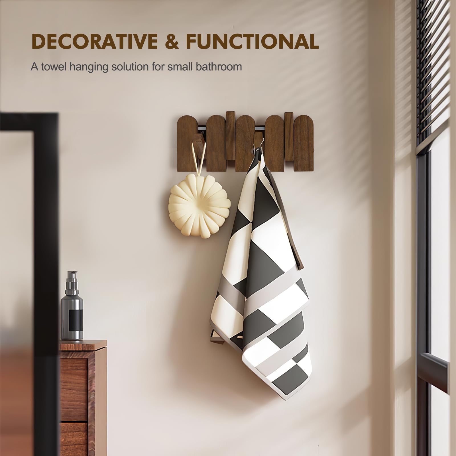 Jotsport Perchero de pared de madera de nogal con ganchos para colgar en la pared, para pasillo, baño, toallero de madera para decoración de pared