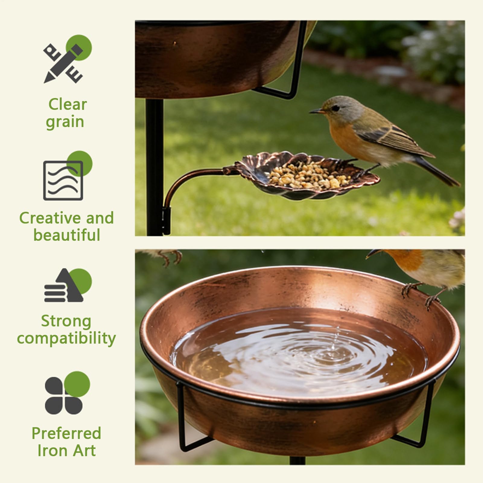 Baño Exterior de pájaros Bebedero Metálico Inoxidable con Bandeja Extraíble | Fuente de Agua para Aves de Jardín Decoración de Jardín, Patio, Balcón, Terraza, Estanque