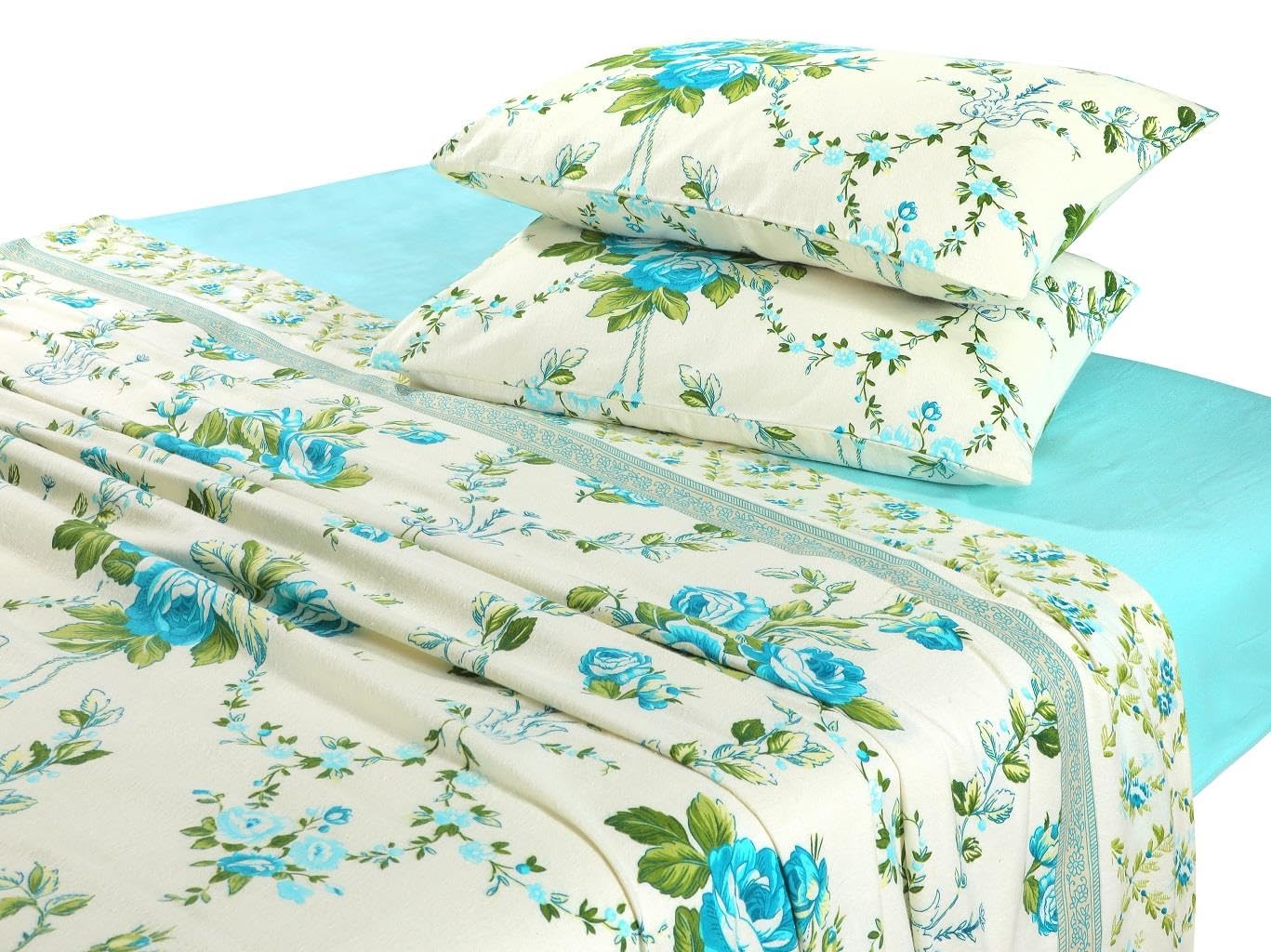 Kampala Hill 100% Brushed Cotton Olivia Floral Sheet Set, Blue, Double - Image 4