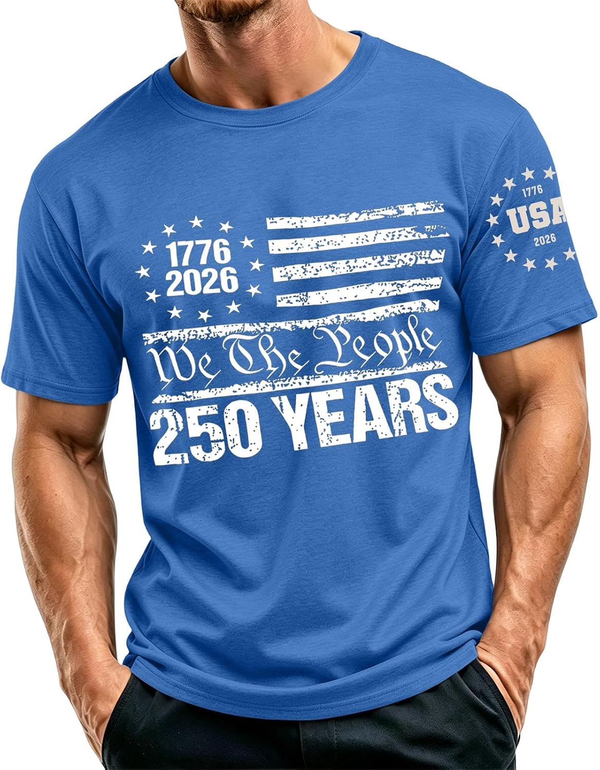RTRDE Men's 250th Anniversary USA Shirts Sleeve 4th of July American Flag Print We The People Patriotic Shirts, S-5XL