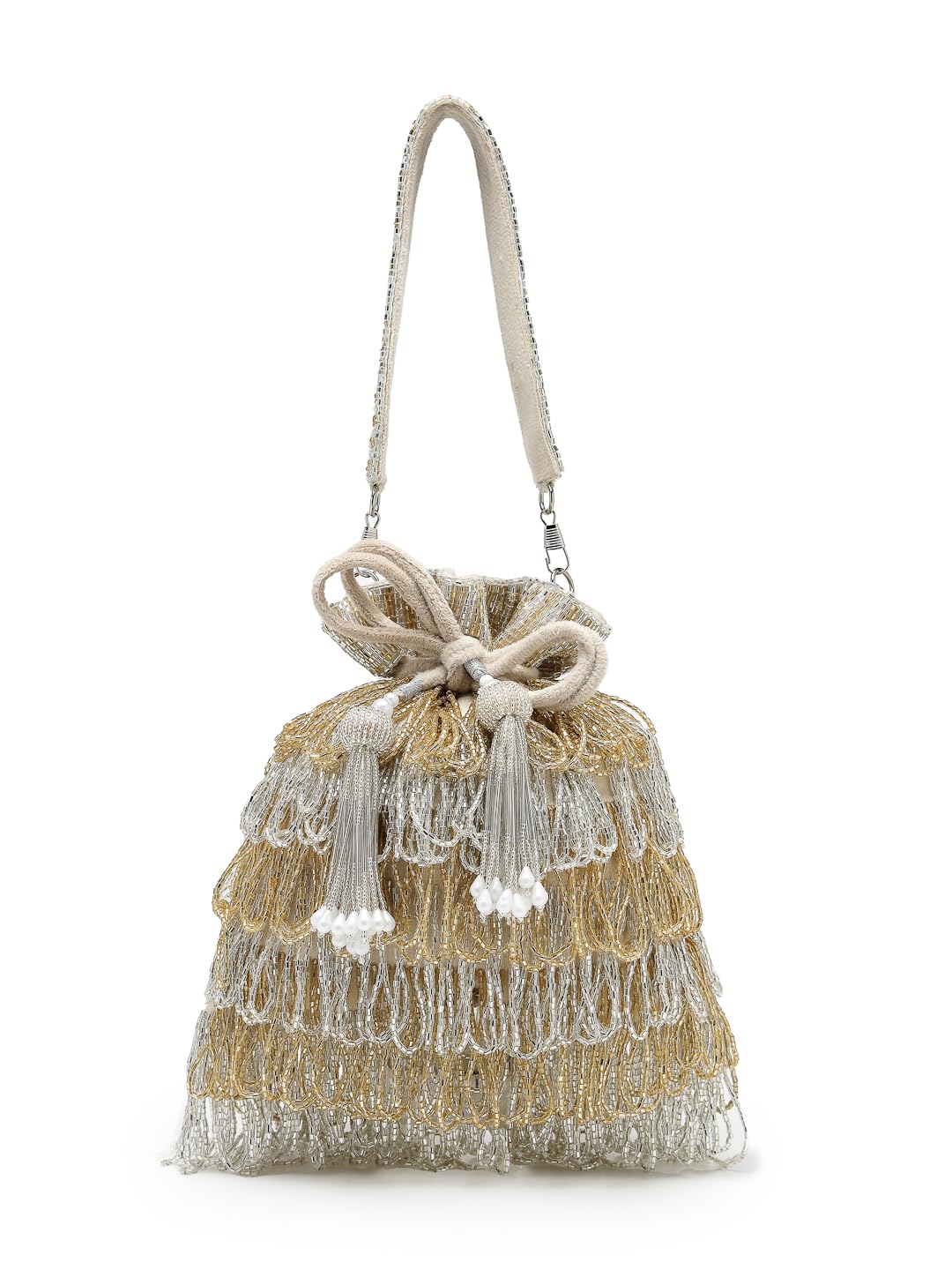 Dewdrop Fringe Suede Beaded Potli-image-7