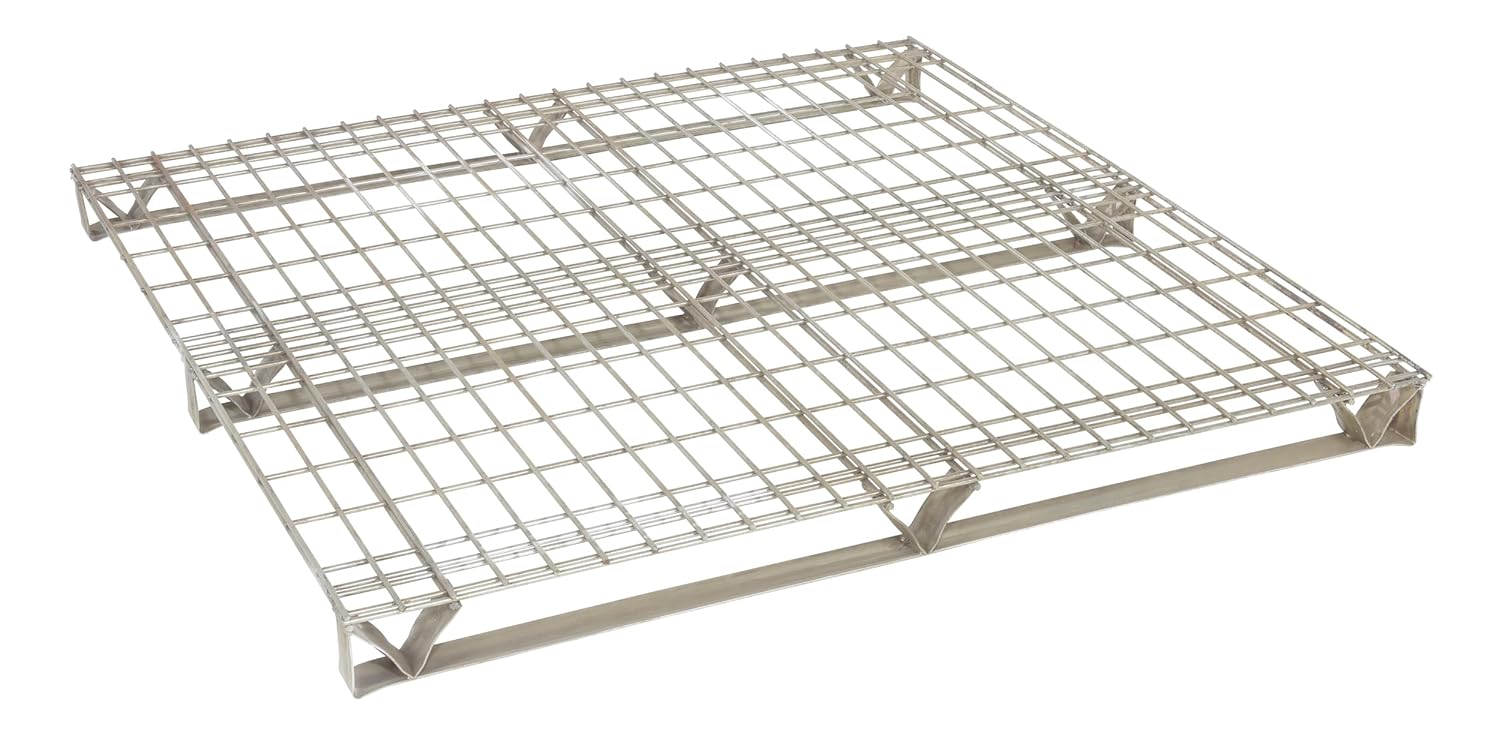 Vestil WMP-4848 Galvanized Steel Welded Wire Pallet, 4 Way Access, 2500 lb. Uniform Fork Capacity, 4000 lb. Uniform Floor Capacity, 48" Length x 48" Height x 4" Width, Gray