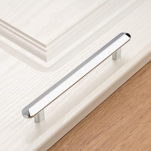 Miniatura 7 de KOOFIZO Paquete de 10 tiradores de barra biselada para armario, manija cromada para muebles, orificios centrales de 5 pulgadas5.039 in, accesorios