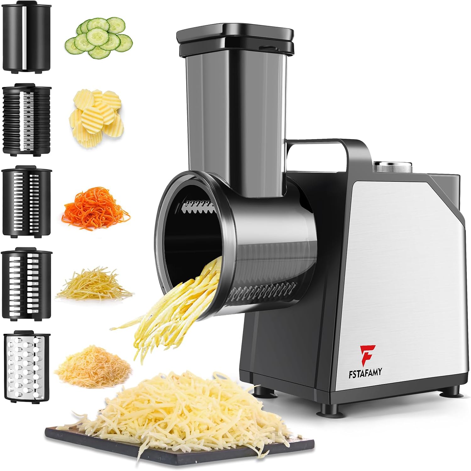 Electric Cheese Grater and Vegetable Slicer, 250W, 5-in-1 Kitchen salad chopper Food Processor with One-Touch Control