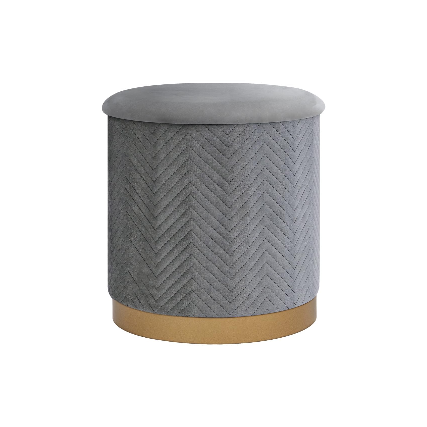 Bonlife Round Ottoman with Storage, Folding Footstool with Lid, Toy Chest,Velvet Vanity Stool for Living Room,Bedroom,Entryway,Grey,42.5x42.5x45cm