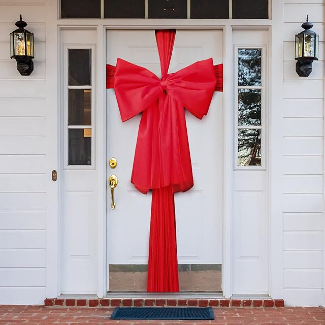 Festive Fix 9M Red Organza Christmas Door Bow Kit  Xmas Baby Shower Wedding Celebration | Festive Season House Decoration | Christmas Window Bow Decor for Home Fireplace Christmas Tree Wedding Party
