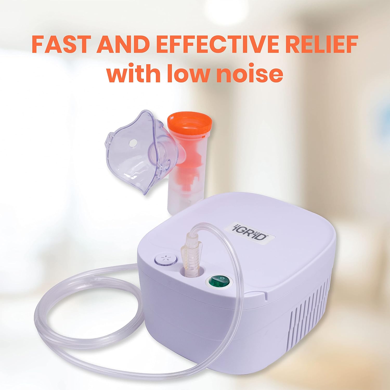 iGRiD Ultra Compact & Low Noise Compressor Nebulizer For Children & Adults, Nebulizes Liquid Medication, For Cold, Asthma & Respiratory Diseases