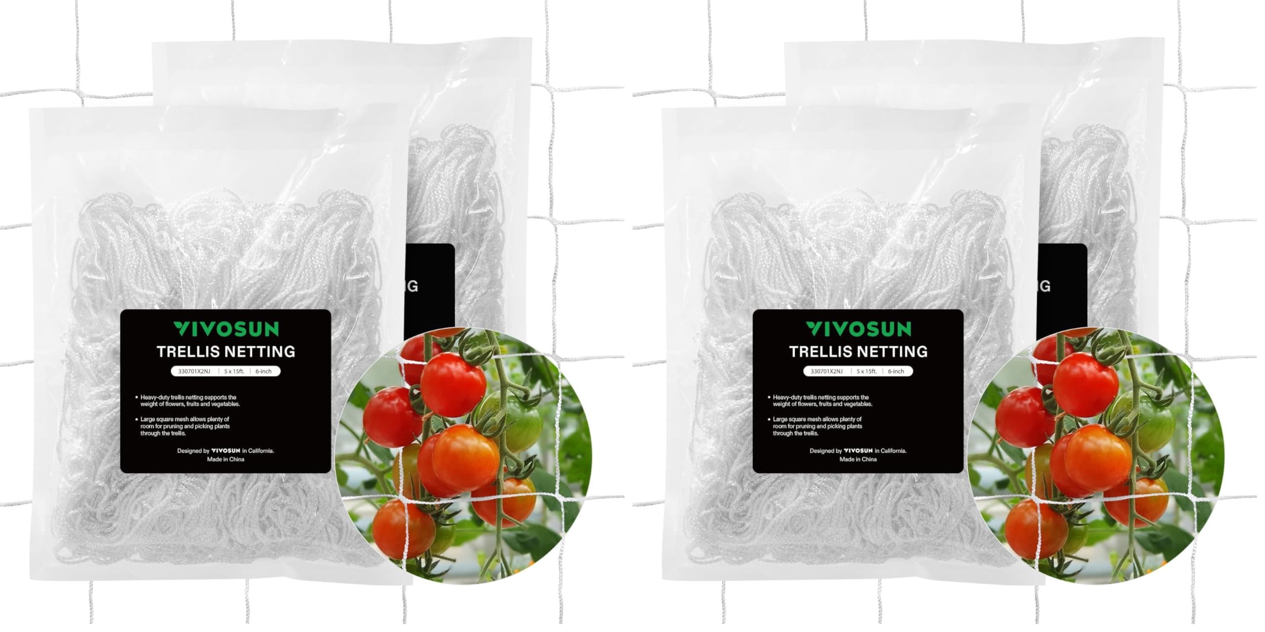 VIVOSUN 5 x 15 ft. Plant Trellis Netting, Heavy-Duty Polyester Grow Net, Garden Trellis Netting with Square Mesh for Climbing Plants, Vegetables, Fruits, and Flowers, 4-Pack