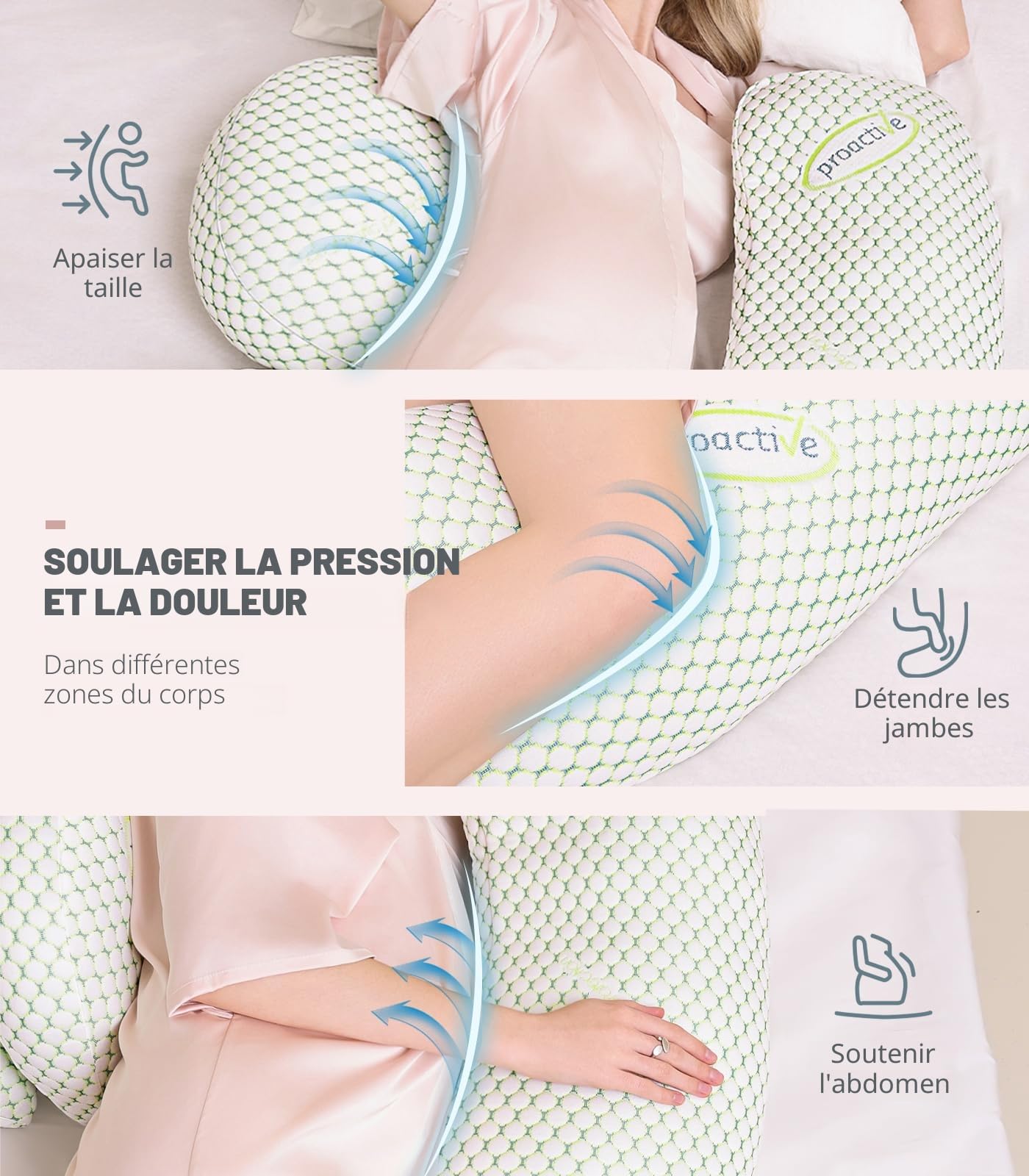 Oternal Coussin de Grossesse pour Femme Enceinte, Coussin de Grossesse Doux, Soutien pour Le Dos, Les Hanches, Les Jambes, Oreiller de maternité avec Housse d'oreiller Amovible et réglable