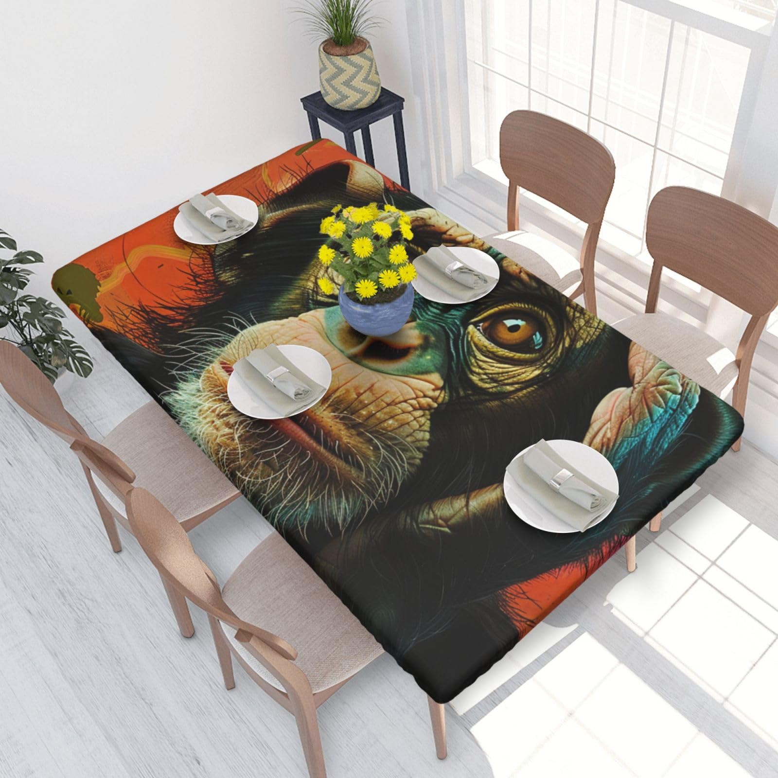 WPKJU Monkey Printed Tablecloths 4ft Rectangular Table Covers Washable Polyester Decorative Table Cloth for Dining Table Picnic Wedding