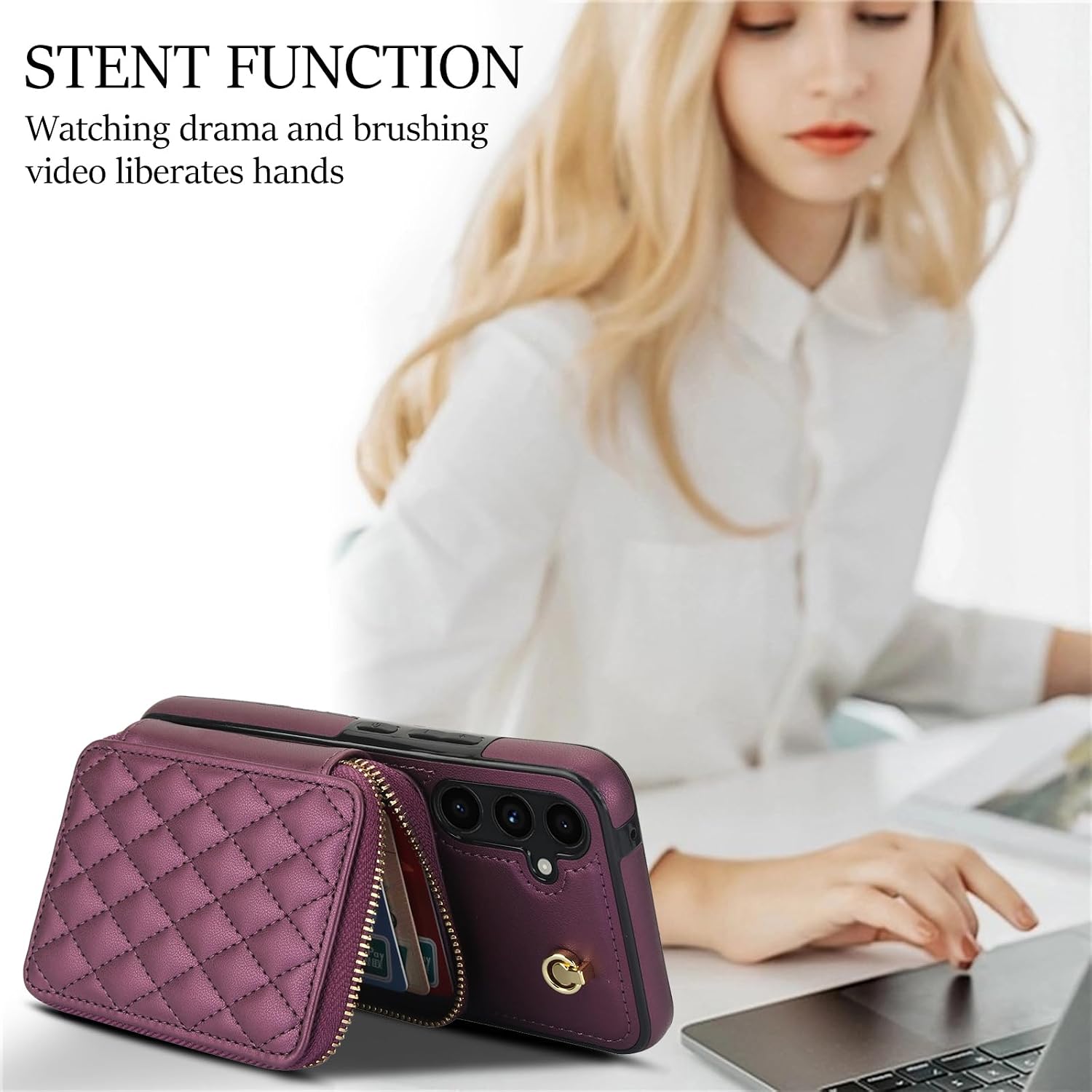 Phone Case for Samsung Galaxy A54 5G Wallet Cell Cover with Tempered Glass Screen Protector Wrist Crossbody Strap RFID Blocking Credit Card Holder A545G A 54 54A 4G G5 SM A546U Women Girls Dark Purple