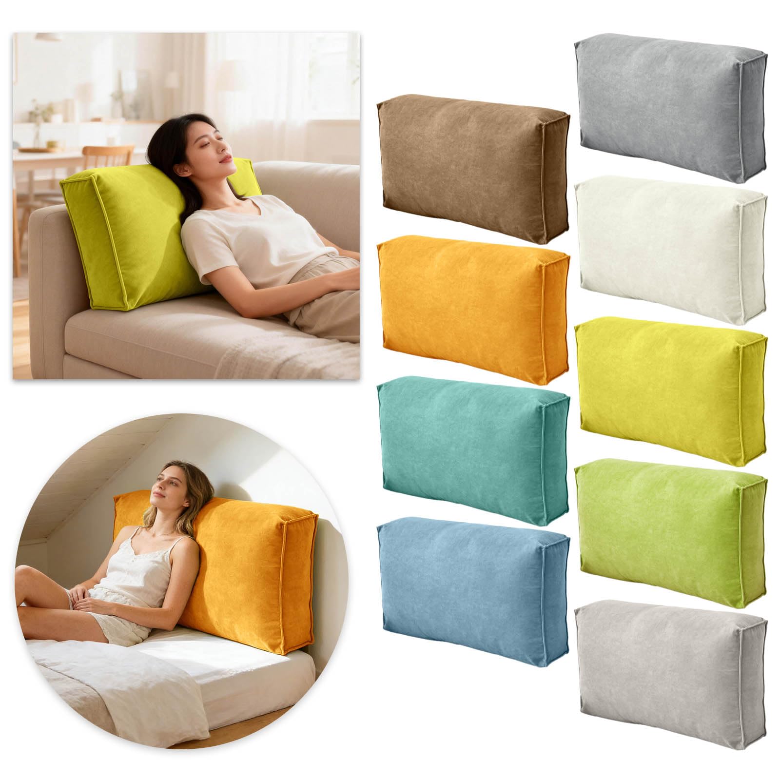 Coussins de dossier de canapé - Grand coussin de dossier pour canapé, tête de lit, coussin de taille, coussin confortable pour lire - Coussin de soutien lombaire (Gris, 80 x 45 x 12 cm)