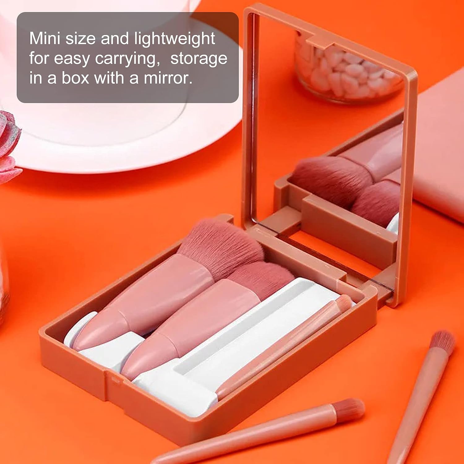 5pcs Makeup Brushes Kit, Base Makeup Brush, Powder Brush, Shading Brush, Eyeshadow Brush, Lip Brush With Storage Bag For Beginner Salon Show Performance Daily Use Portable, Mini