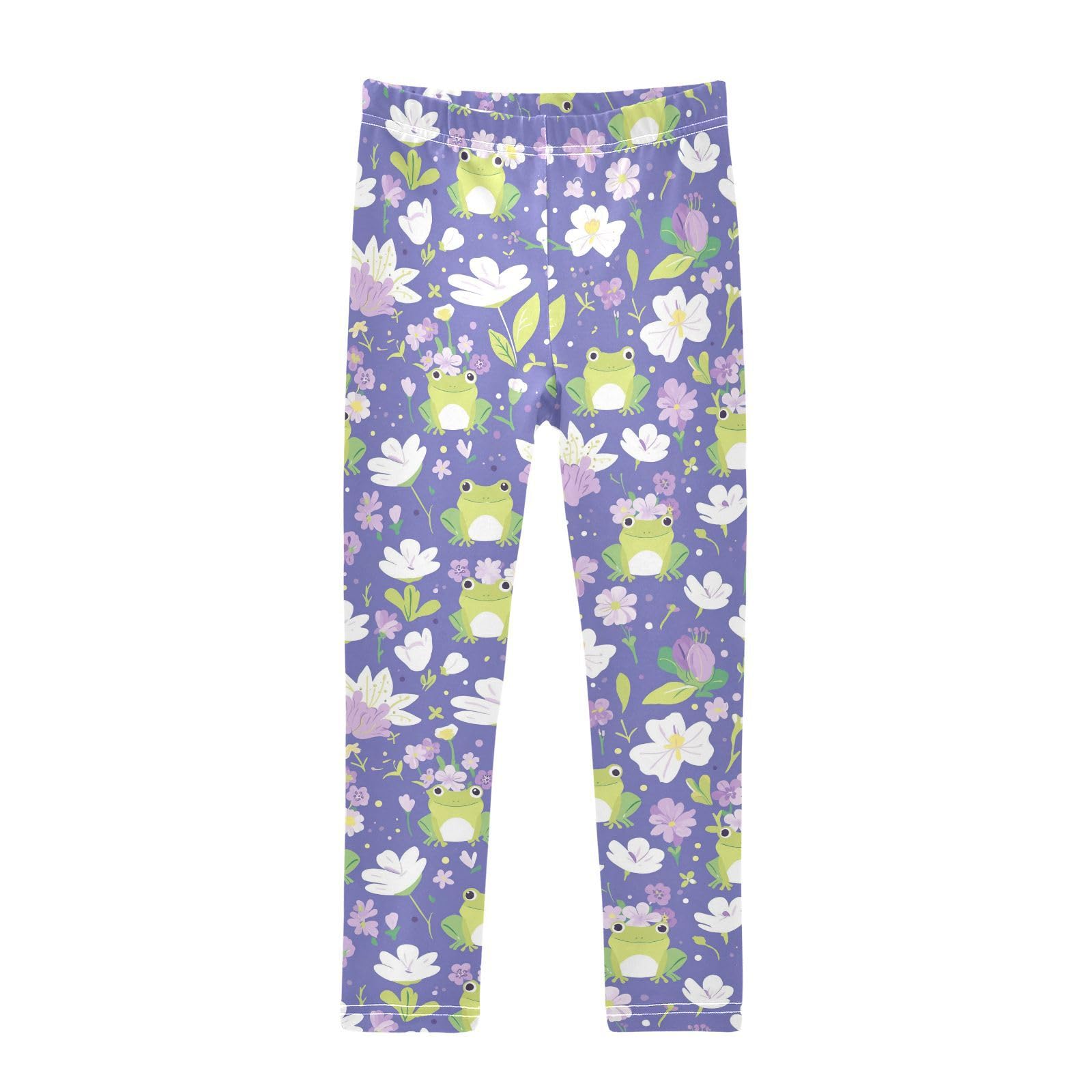 Wusikd Frogs Flower Girls' Leggings Toddler Doodles Crowns Flowers Kids Yoga Pants Dance Active Tights 7-8T Multi