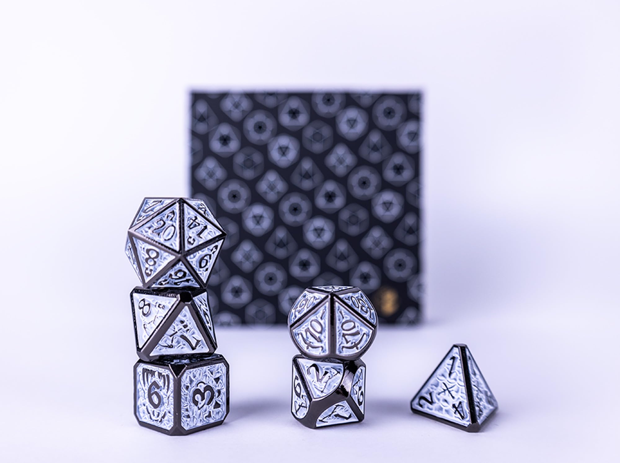 Juego de dados LPG - Metal RPG Draco Dark Light Blue/Silver