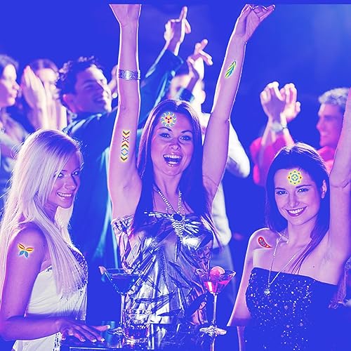 Miniatura 6 de Tatuajes que brillan en la oscuridad, 170 piezas de neón UV luz negra reactiva tatuajes temporales brillantes suministros de fiesta calcomanías para