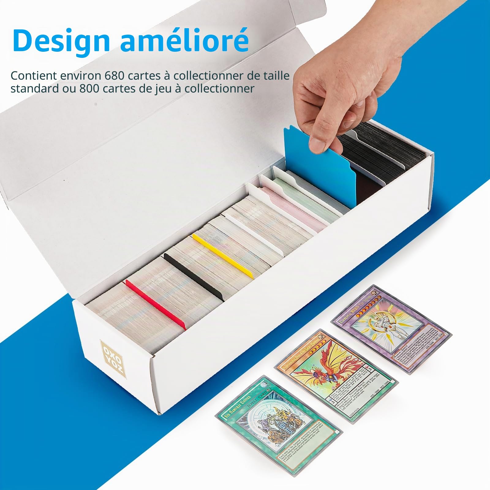 Boîte de rangement pour cartes à collectionner, lot de 8 avec 5 séparateurs colorés, 9 autocollants d'étiquettes, 30 séparateurs, boîte pour cartes de baseball, football, basketball et autres