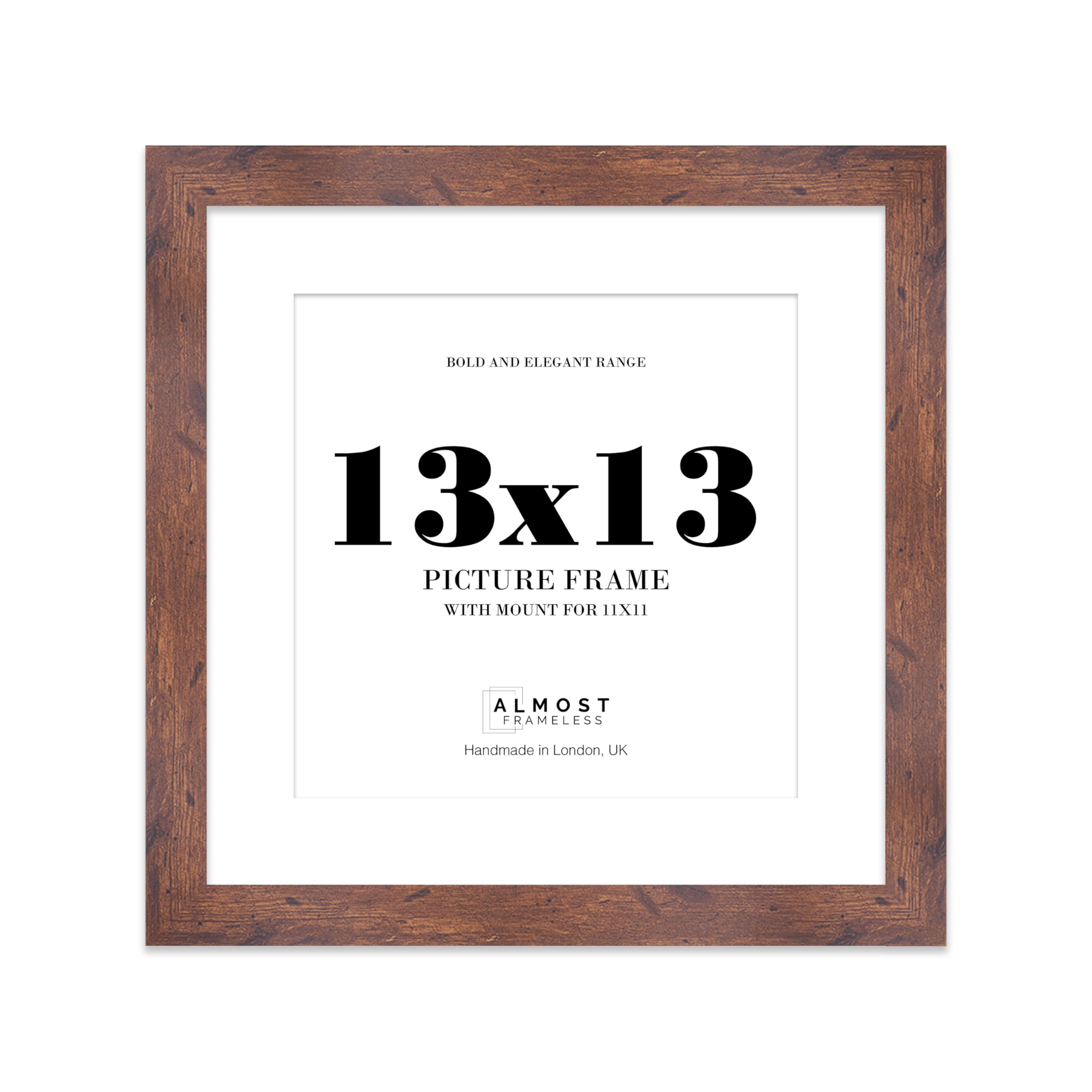 13x13 Rustic Wood Square Frame With Mount for 11x11 Pictures 28mm Edge Frame Display with Wall Hooks, 1 Pack