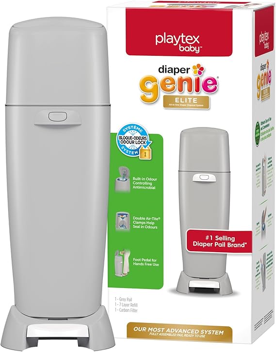 Diaper Genie Elite Diaper Pail System with Front Tilt Pail for Easy
