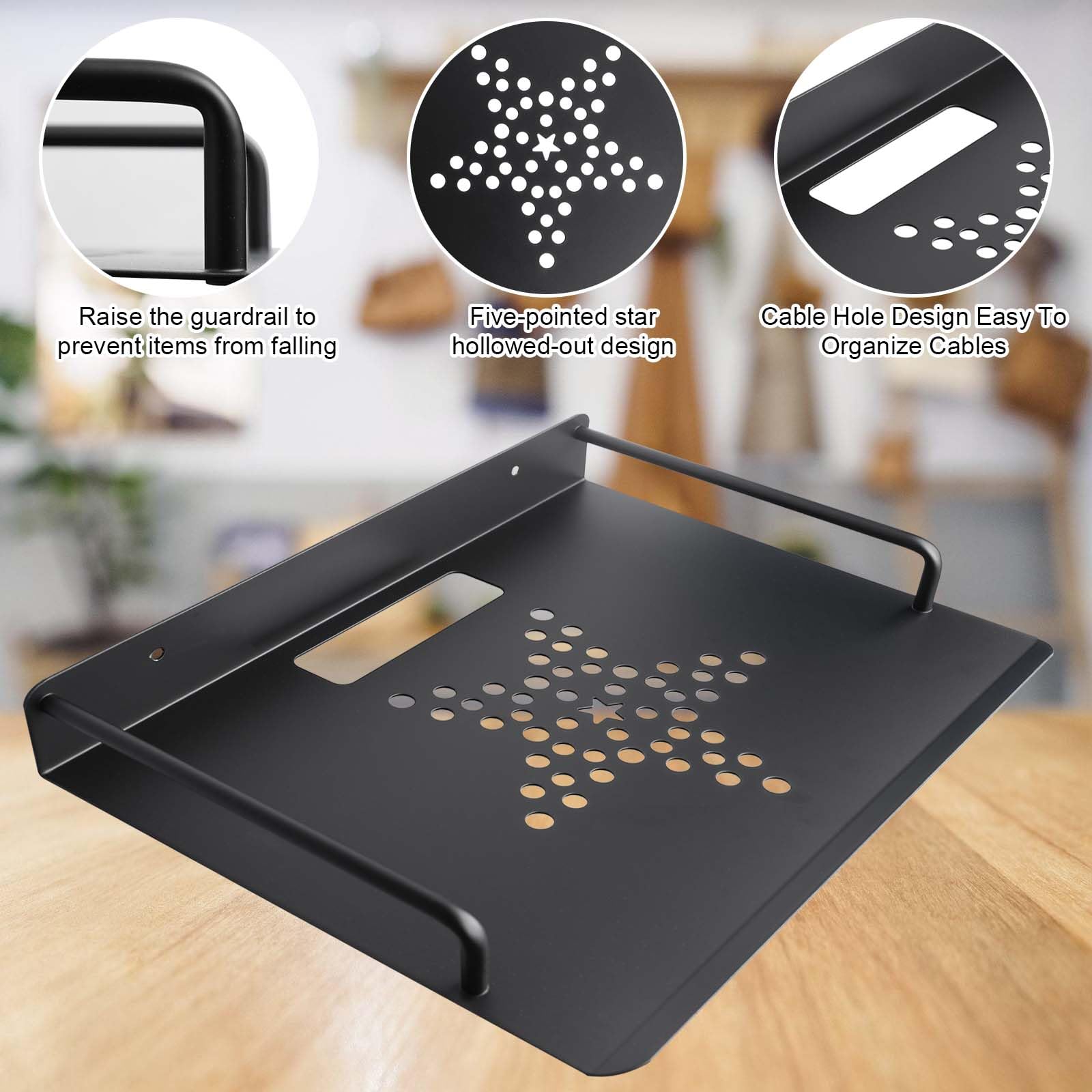 GOMETY Router Regal, Kleiner Projektor Wandregal Router Box Wand, Wandhalterung Repeater Rack, 26 x 20,5 cm Wand Montiert Regal für TV Zubehör wie Modem/DVD Player/Kabel-Boxen/Hi-Fi Receiver, Schwarz
