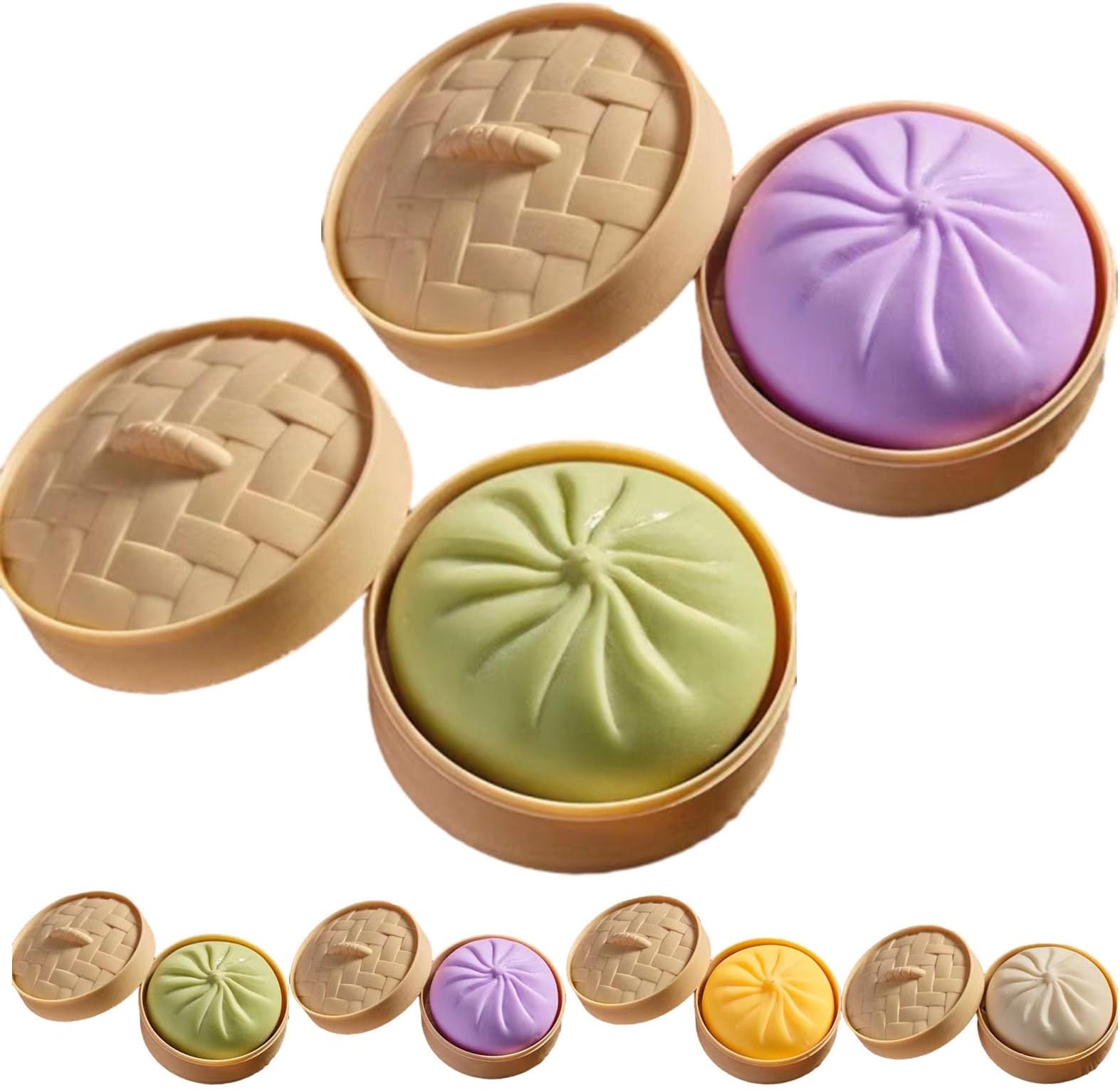 Giant Glitter Dumpling Squeeze, Giant Squishy Dumpling Toy, Rainbow Dumplings Fidget Buns Bao With Steamer Box, Dumplings Squishy Stress Balls, Anxieties Relieving Fidget Toy For Adults & Kids